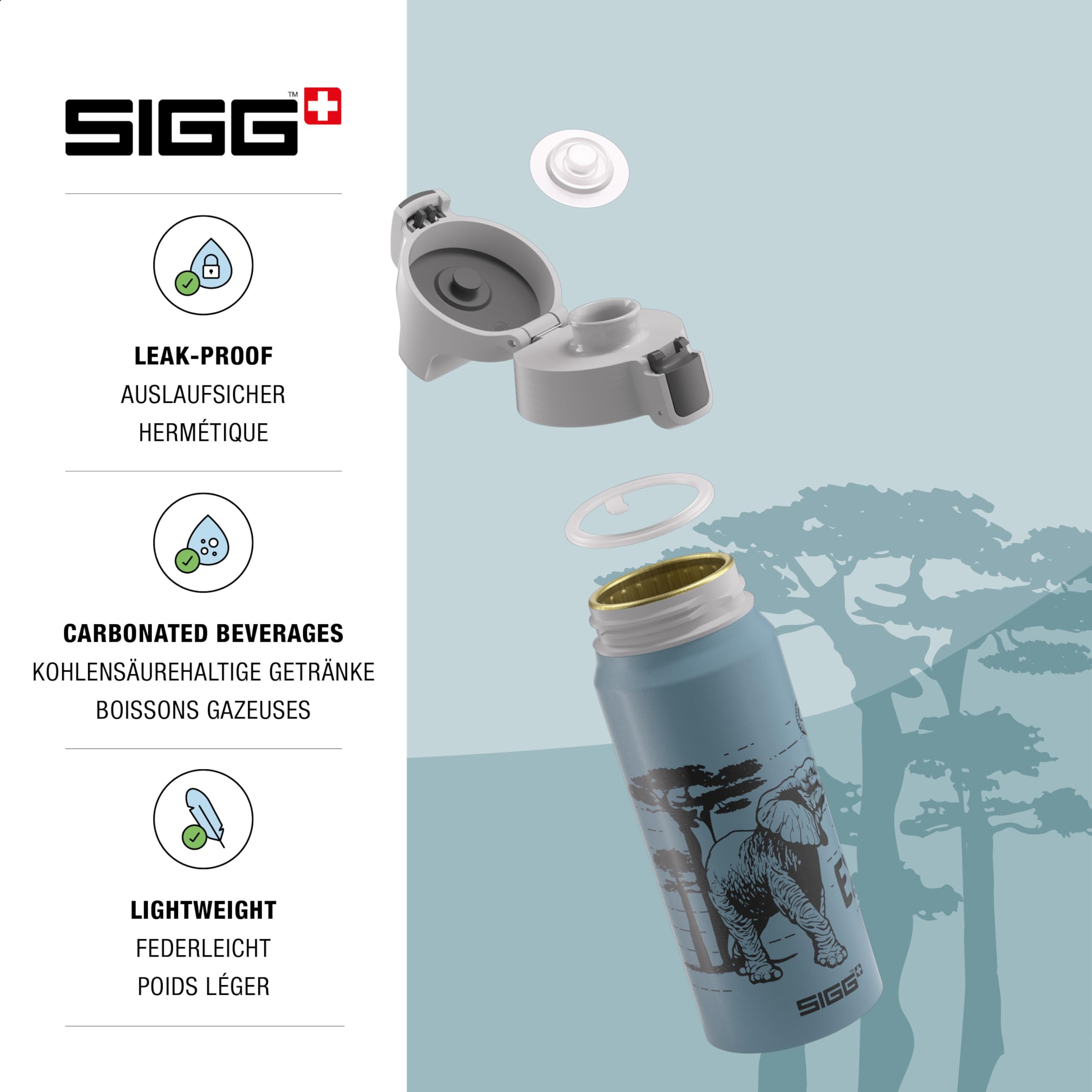 SIGG WMB ONE Drinkfles Voor Kinderen – Brave Olifant, BPA-vrij, Lekvrij, Licht Aluminium, Geschikt Voor Bruisend