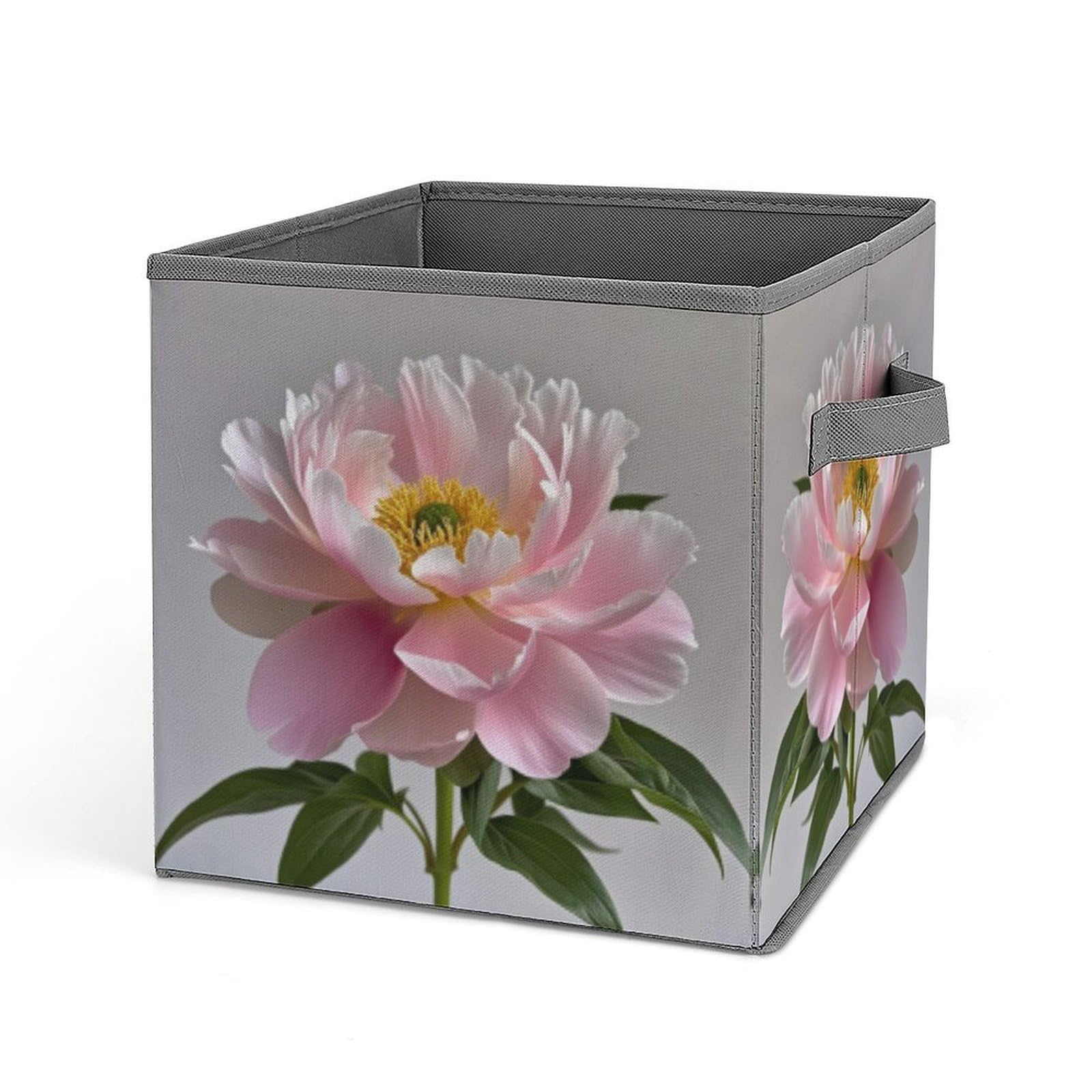 LZQPOEAS Peony Storage Bins with Handle Large Capacity Stackable Cube Storage Bins Sturdy Fabric Closet Organizers for Shelves Decorative Foldable Storage Boxes