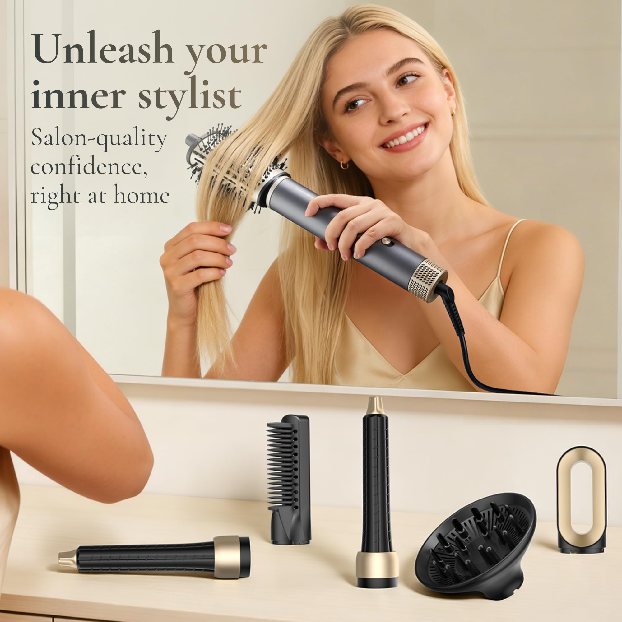 BarberBoss todo en uno Secador de aire caliente, profesional, rápido, antifrizz, con tecnología de iones negativos, volumen, rizador, herramienta de peinado de alta velocidad, QR-8820