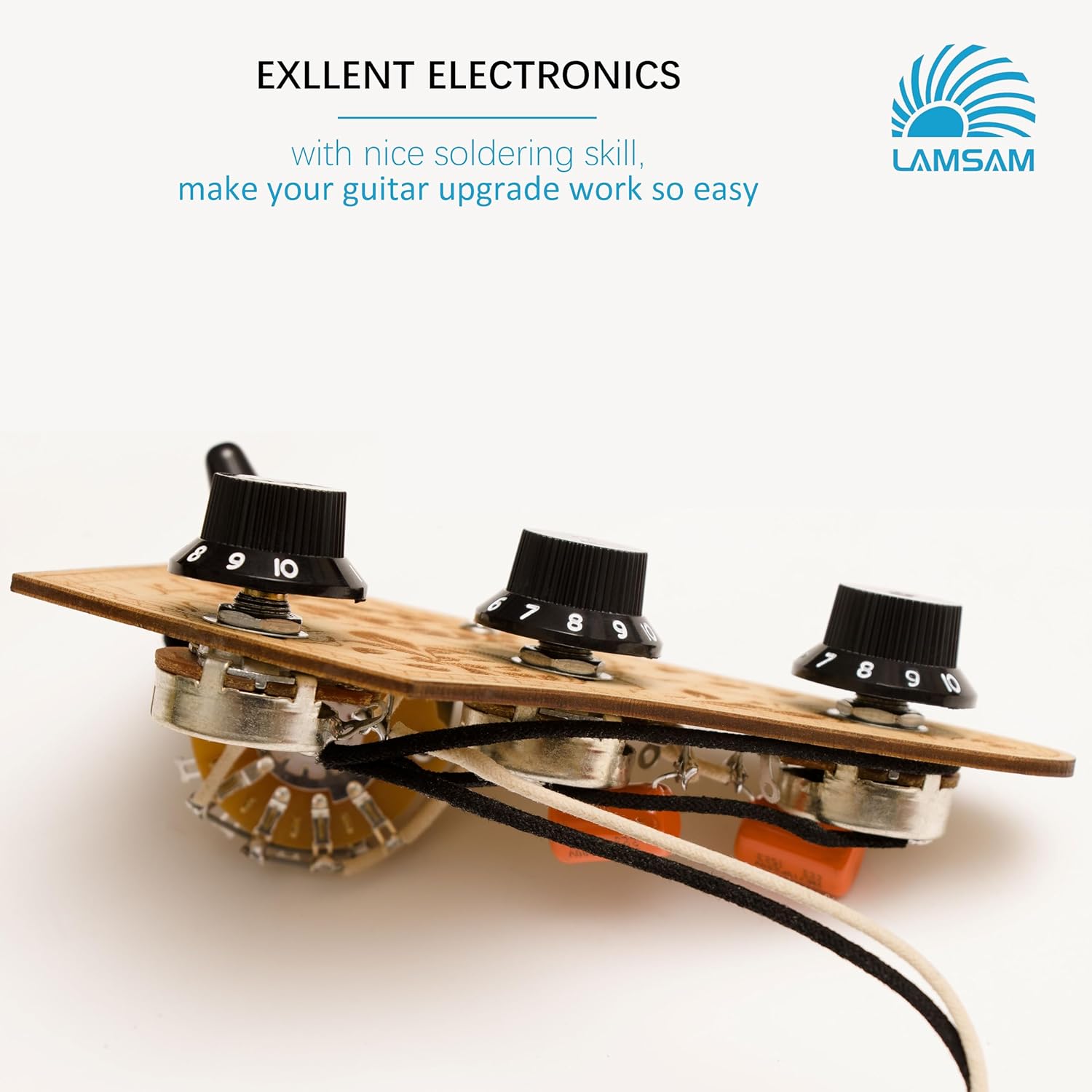 Prewired 𝗪𝗶𝗿𝗶𝗻𝗴 𝗛𝗮𝗿𝗻𝗲𝘀𝘀 for Electric Guitar with Triple Single Coil Pickups, Pre-soldered Wiring Kit Included Smooth 5-way Blade Switch 2 Tone 1 Volume Pots Orange Capacitor, Black