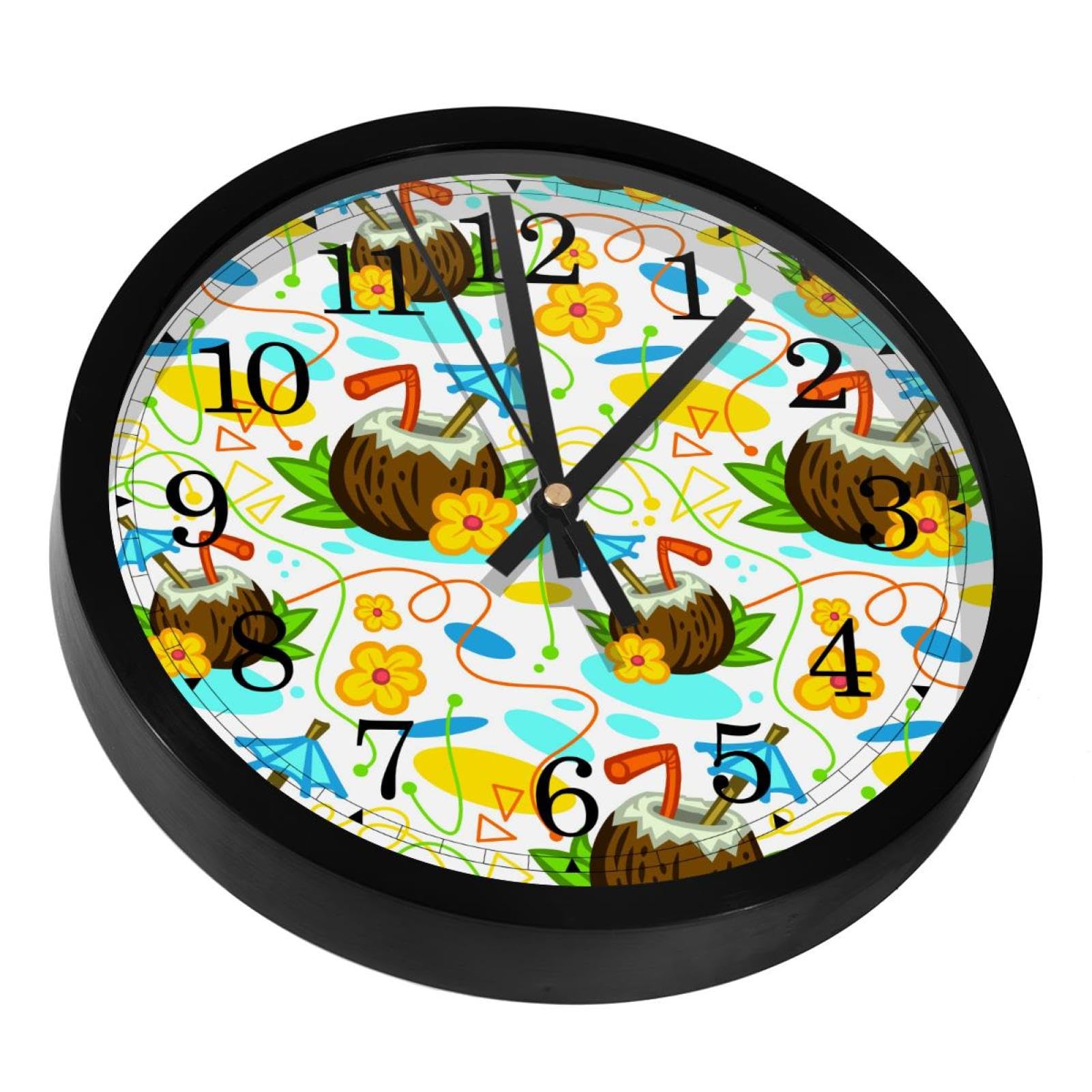 Horloge murale silencieuse à piles au motif noix de coco tropicale
