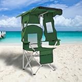 PLKO Camping Chairs with Canopy, Portable Quad Lawn Chair for Adults, Folding Recliner Chair with Cup Holder Outdoor Events and Shade- Support 330 LBS