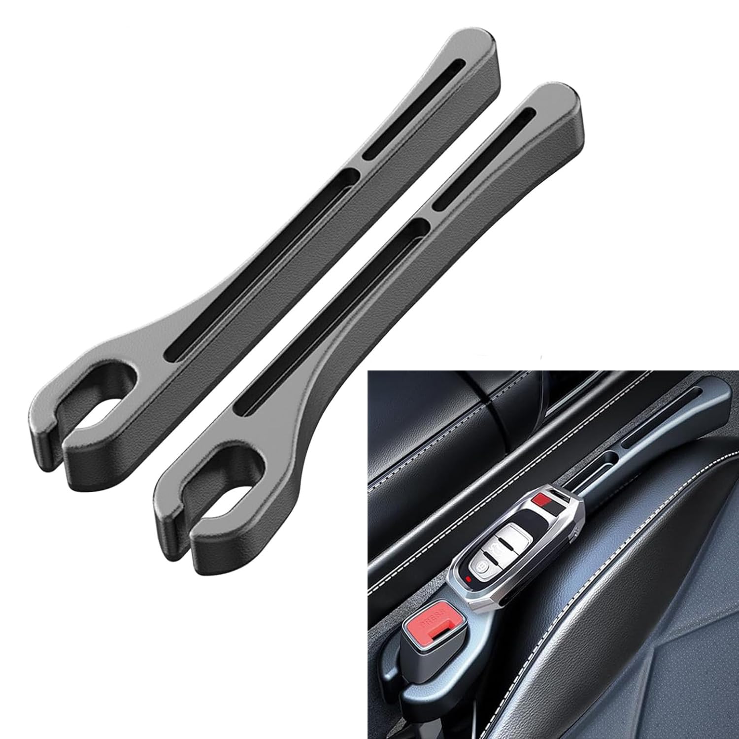 BEANPRECOY 2 Pcs Car Seat Gap Filler, Car Gap Filler Prevents Things from Falling Out with Seat Belt Holes, Fill Gap in Between Seat and Console, Universal Car Gap Plug for Car, Truck, SUV