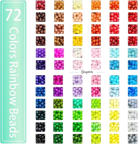 Miniatura 2 de Gaspletu Kit de 1800 cuentas de vidrio de 0.315 pulgadas para hacer pulseras, 72 colores de cuentas de cristal para hacer joyas, 3 cajas redondas