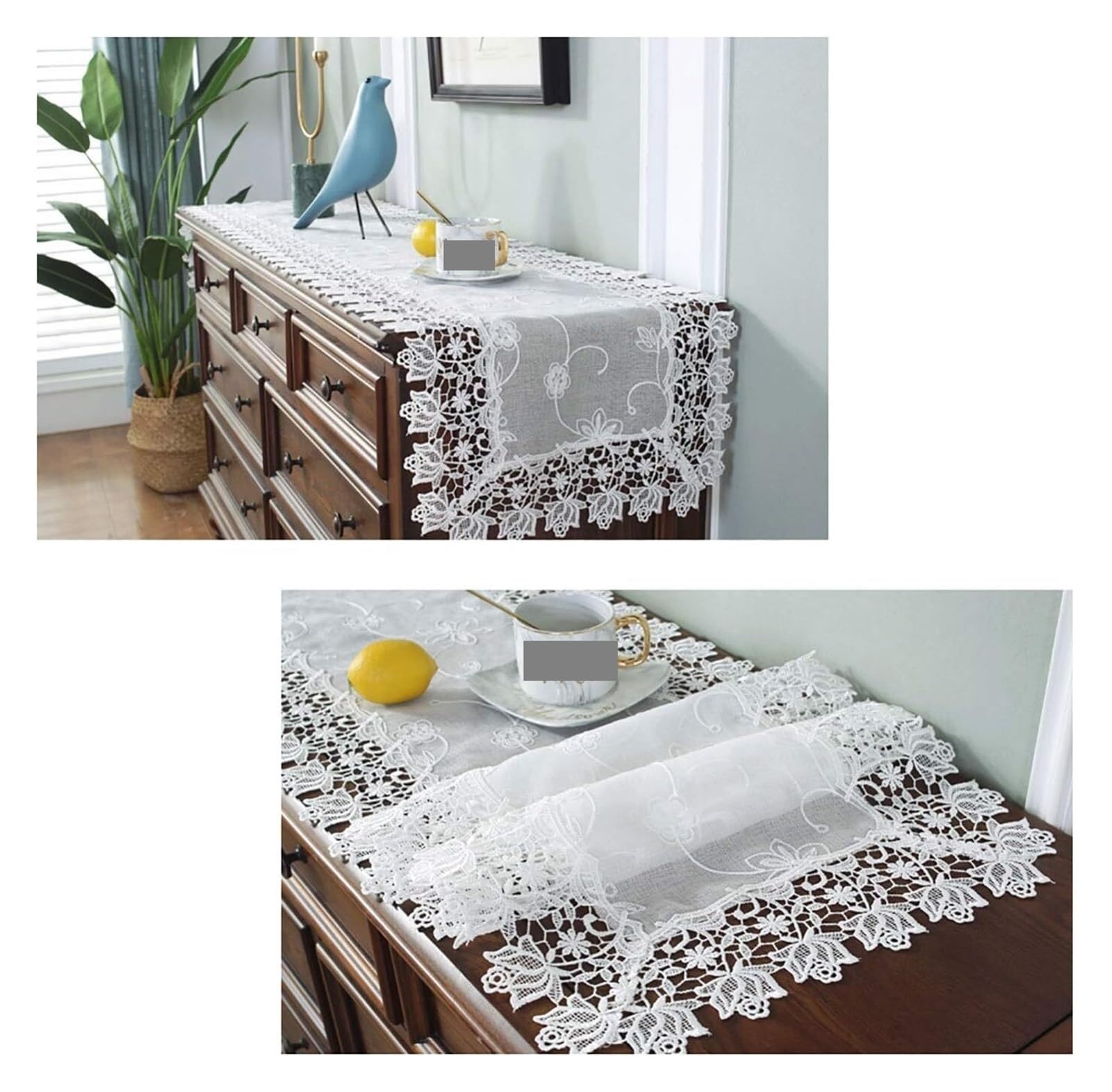 Runner da tavola in pizzo, Runner da Tavolo in Pizzo Ricamo Floreale Vintage Rettangolare Beige Bianco | 40*270cm