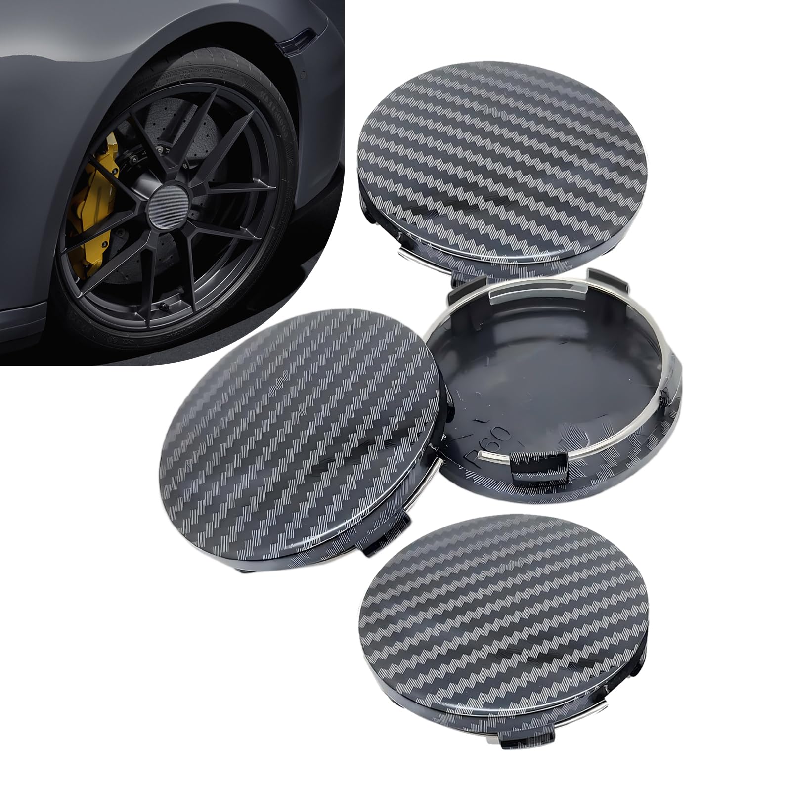 Photo 1 of CouTunp 4PCS Car Wheel Hub Center Caps, 2.36" OD 2.2" ID Wheel Center Caps, Carbon Fiber ABS Snap-in Rim Hub Cover, Rustproof Center Caps for Rims, Universal Wheel Hub Decoration (Carbon Fiber)