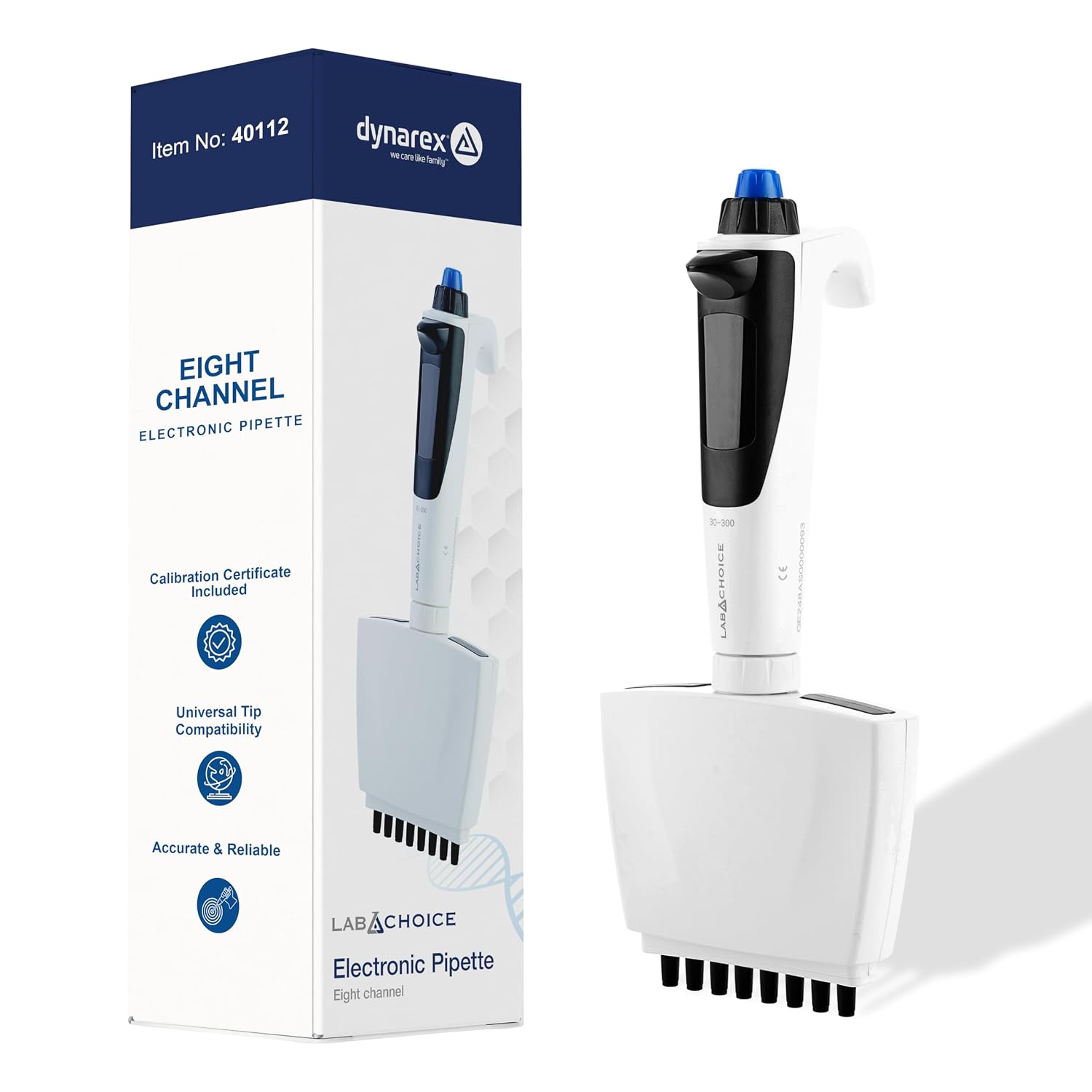 LabChoice Multi Channel Electronic Pipette - 8-Channel Multifunctional Laboratory Pipette with 30-300μl Adjustable Volume, Digital Display