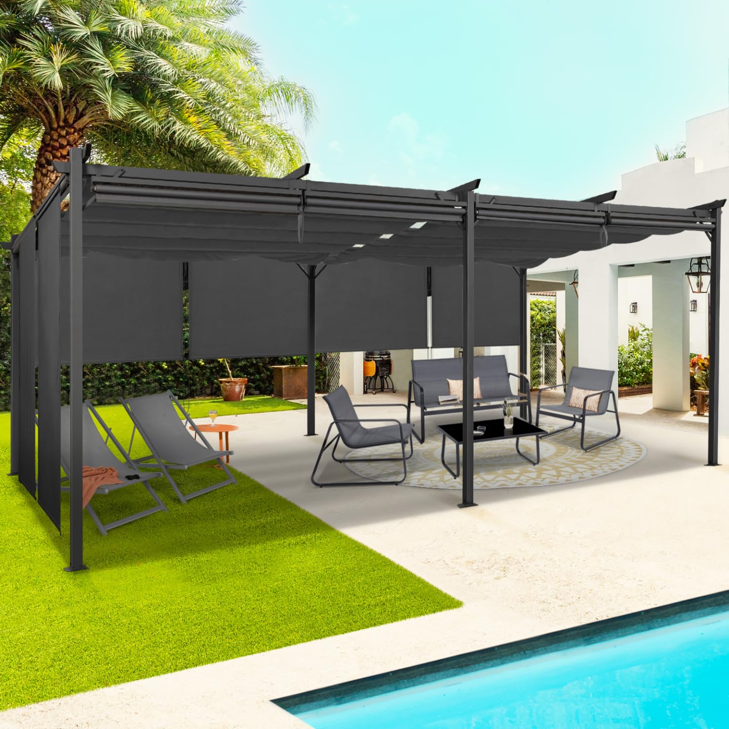 IDMarket - Pergola édition spéciale Toit rétractable 3x6 M et 6 Stores Gris Anthracite