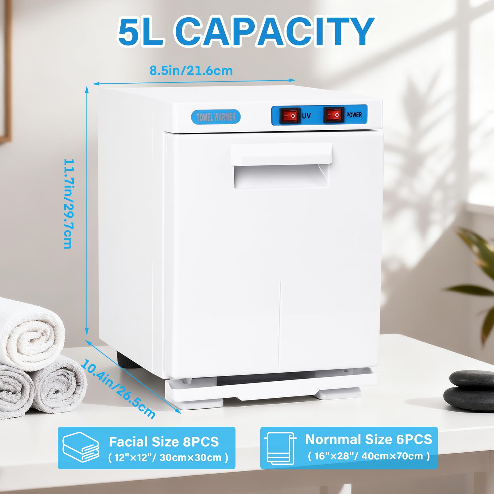 Armadietto scaldasalviette 3 in 1 da 5 l, sterilizzatore UV, mini attrezzatura elettrica con clip, per trattamenti viso, bellezza dei capelli, massaggi, attrezzature da salone e casa