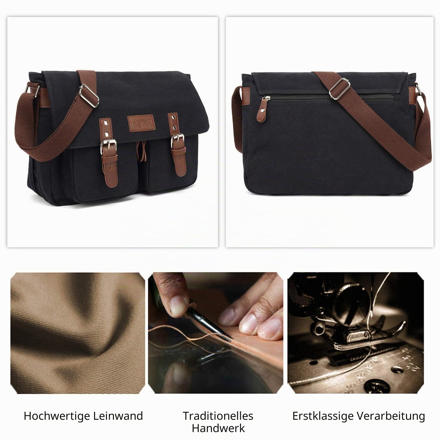 FANDARE Vintage Umhängetasche Segeltuch Schultertasche Erweiterbar Crossbody Bag Herren Damen Reise Business Messenger Bag passen 10.9 inch Tablet Canvas Tasche