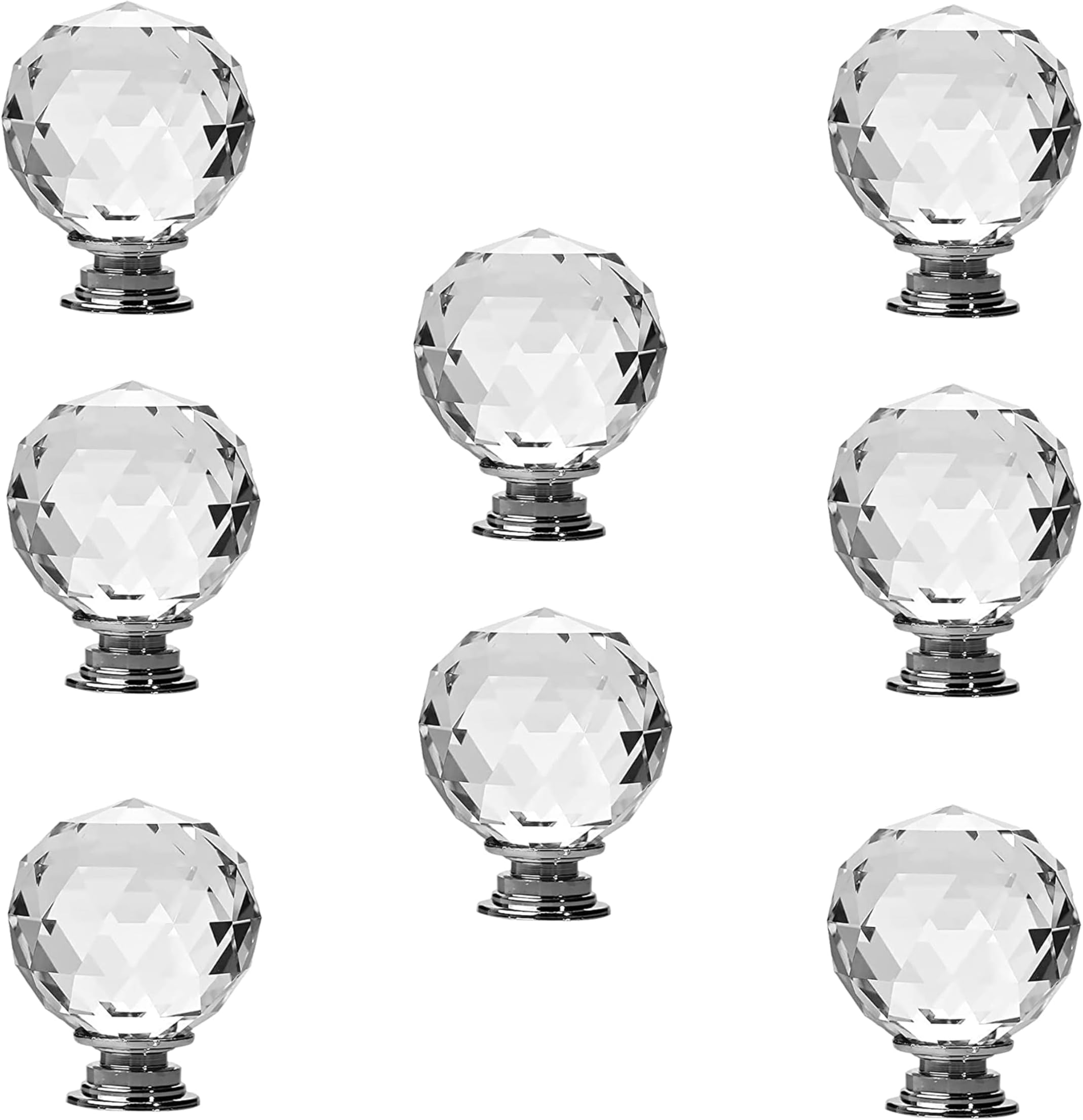 Clear Glass Crystal Cabinet Knobs/Glass Dresser Knobs Pack of 8 (30mm) (Chrome Round knobs)