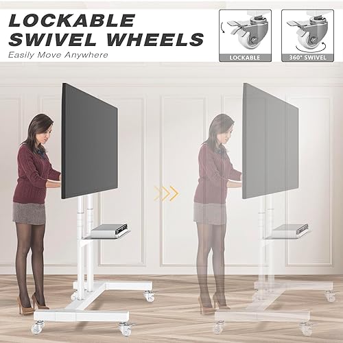 Miniatura 4 de Soporte de TV móvil con ruedas para televisores de pantalla plana de 75 pulgadascurvos de 75 pulgadas, soporte de televisión con ruedas y altura