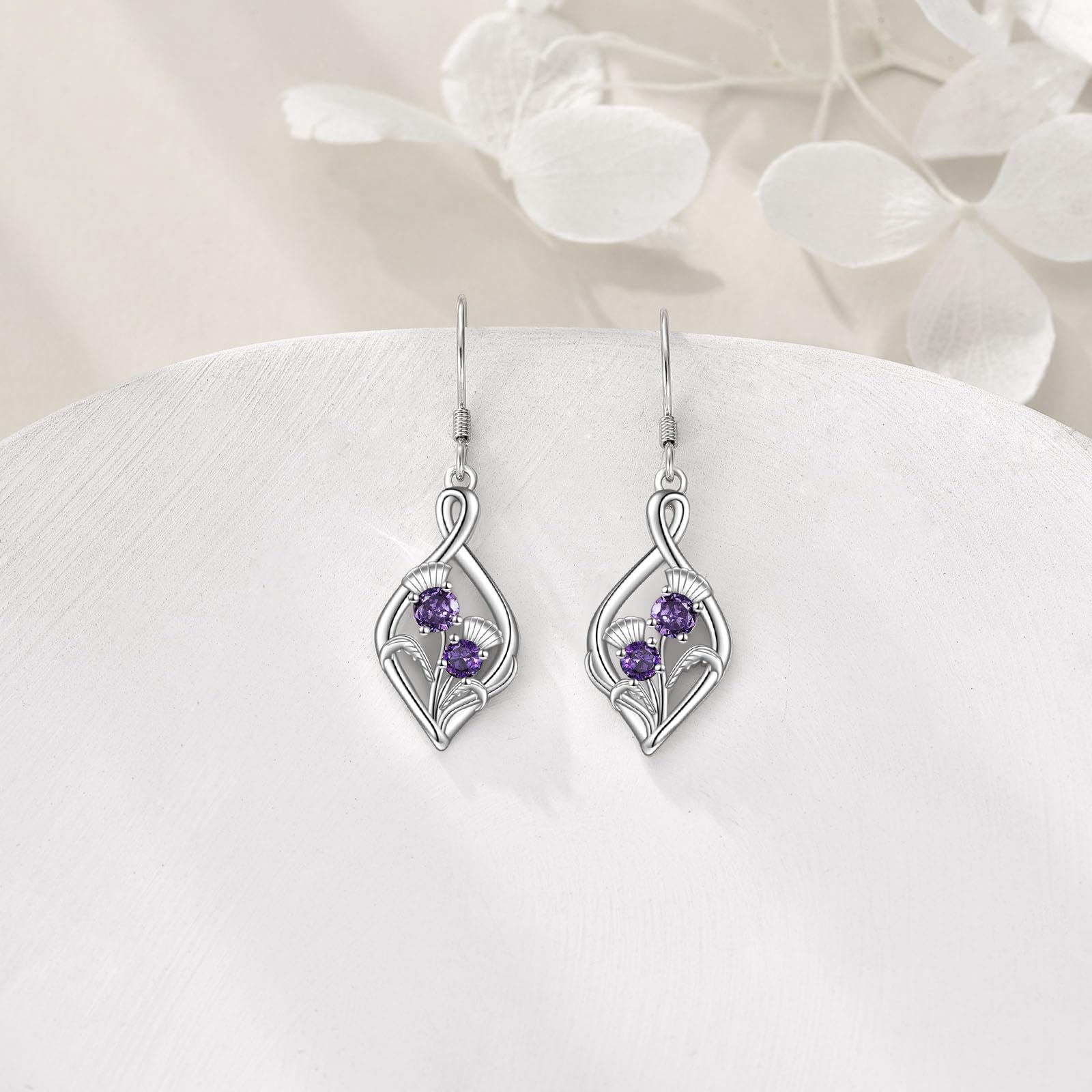 Unendlichkeit Ohrringe für Damen 925 Sterling Silber Sonnenblume/Pilz/Schottische Distel/Gänseblümchen Hängend Ohrhänger für Mädchen Infinity Schmuck Geschenk