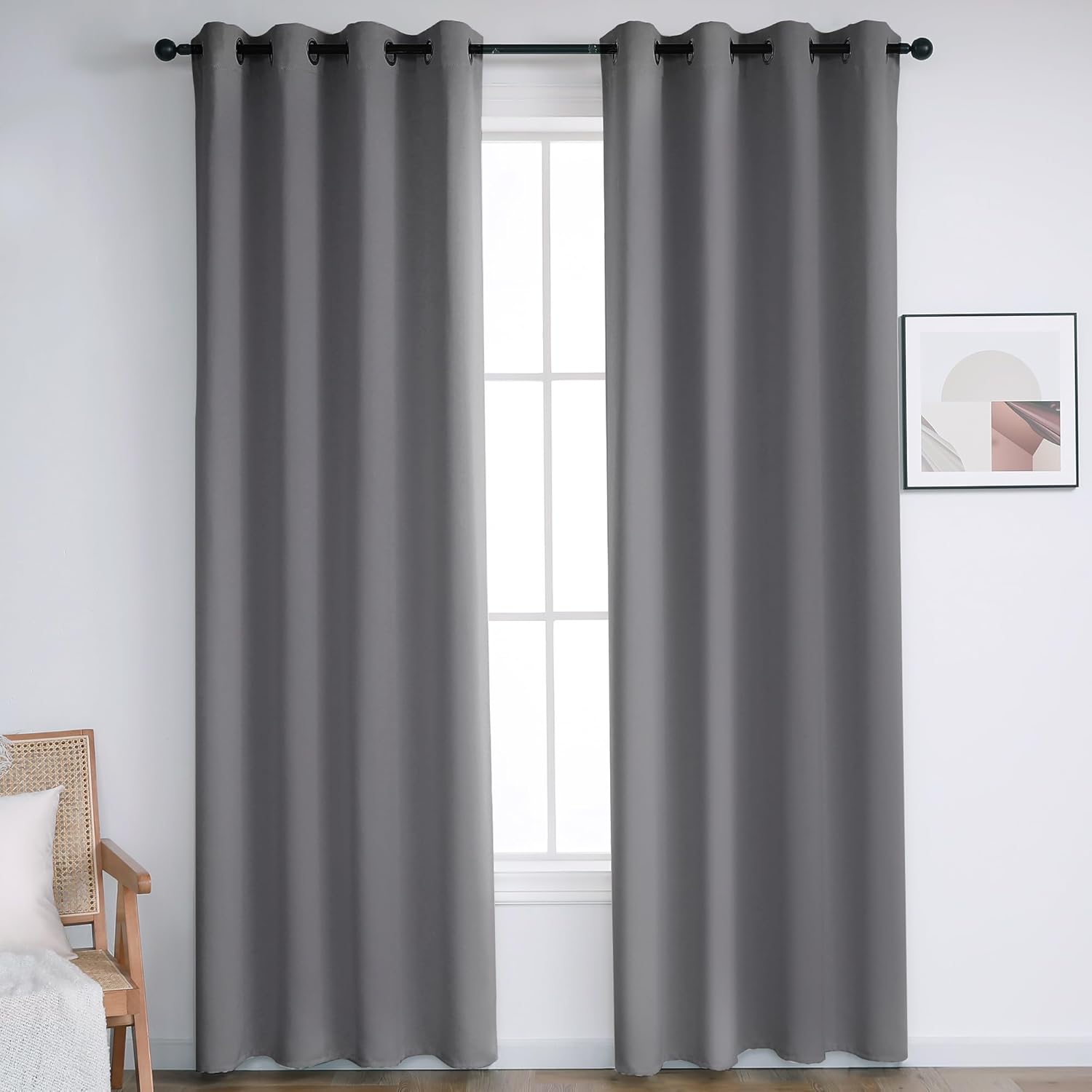 INLINAS 42W x 84L Inch Blackout Curtains for Bedroom, Thermal Insulated, Noise Reduction, Energy Saving Set of 2 Panels, Light Grey