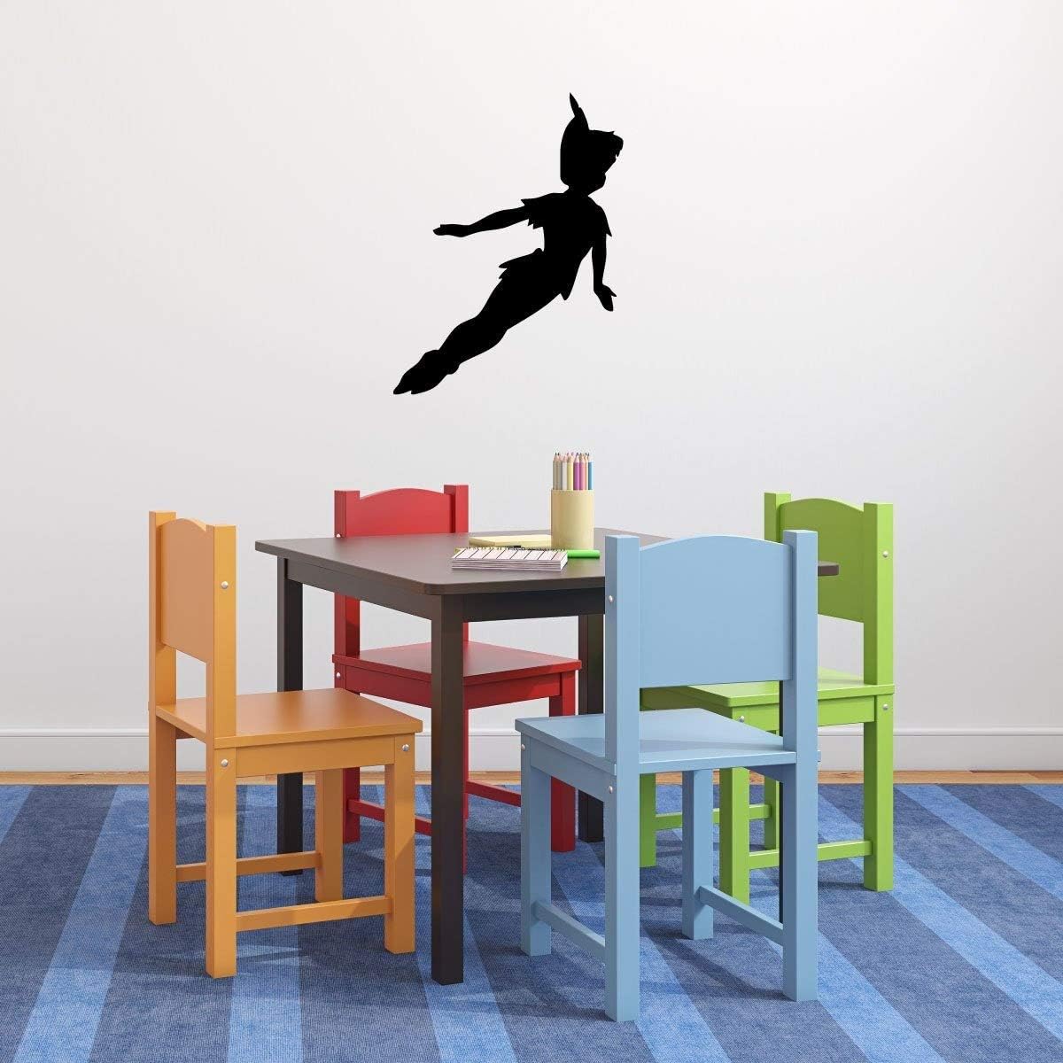 Kids Room Wall Decor - Peter Pan Silhouette Vinyl Decal - Boy or Girl Bedroom Home Decor - Themed Fairy Tale Vinyl Decor for Kid's Bedroom, Baby Nursery, Playroom, Preschool