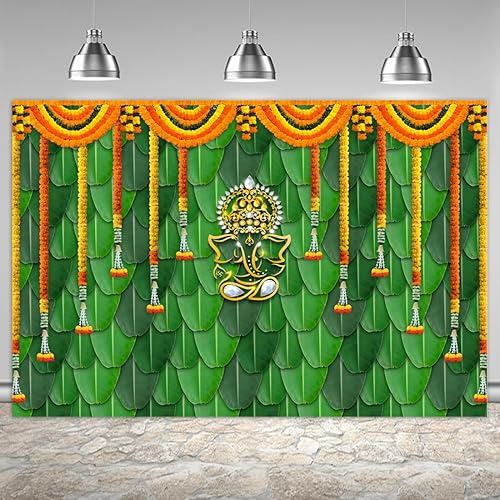 Miniatura 4 de Wollmix Pooja - Telón de fondo decorativo indio, Ganpati Puja, tradicional, Chatiya Ganesh Mehndi, fondo de fotografía, festival, boda, fiesta,