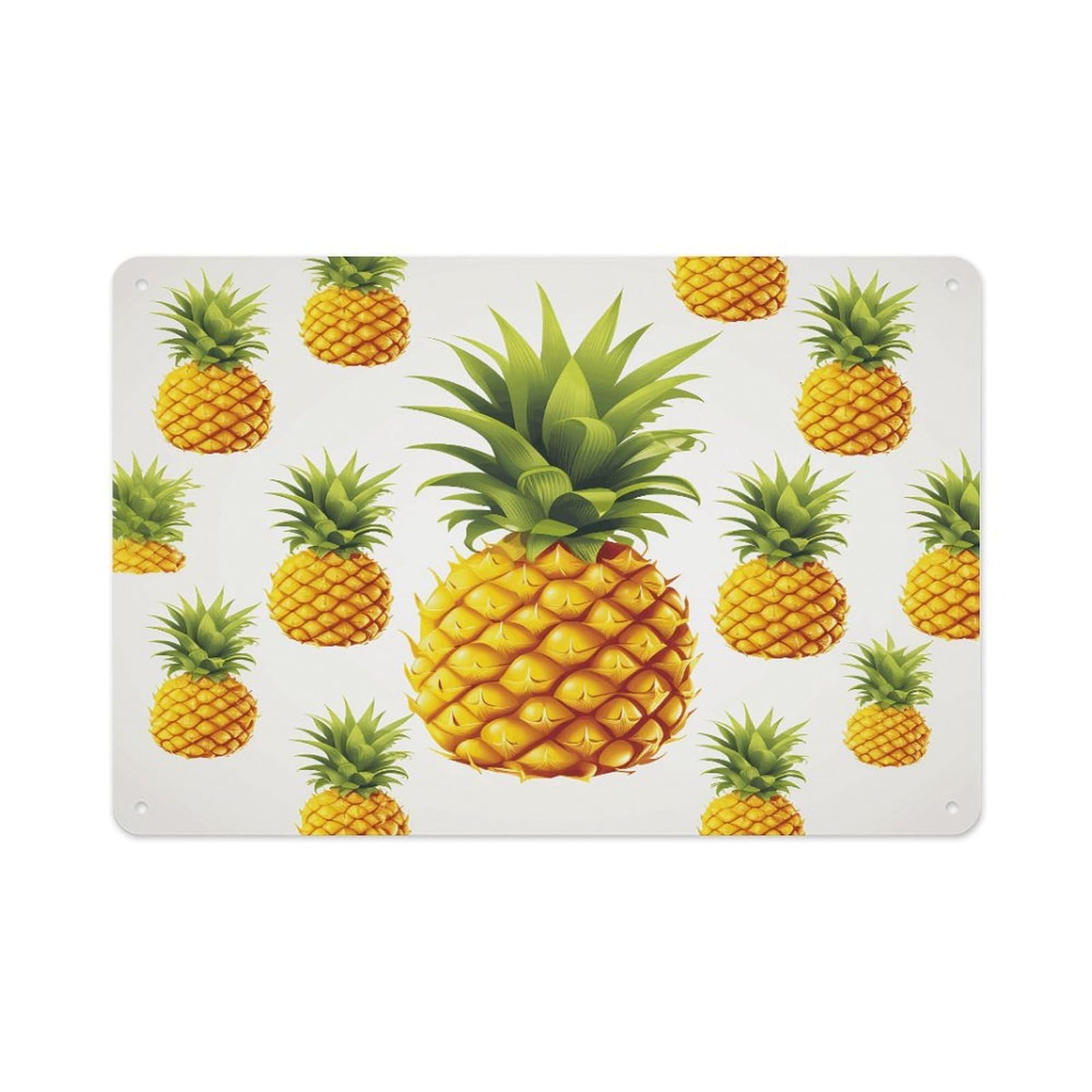 VstaDank Metal Aluminum Yellow Pineapple on White Background Illustration Sign Wall Decor Vintage Metal Sign Plaque Boho Wall Hanging Decor Sublimation Picture Panel Personalized Plaque Poster 8x12in