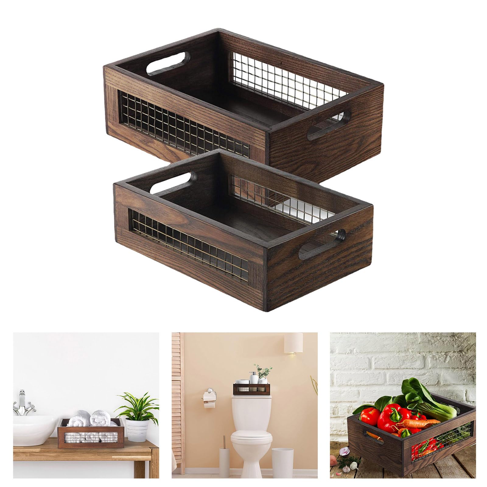 Scatola portaoggetti con Struttura in Filo Legno per cipolle, Aglio, Prodotti secchi in Cucina Conservazione Artigianale in Filo Legno