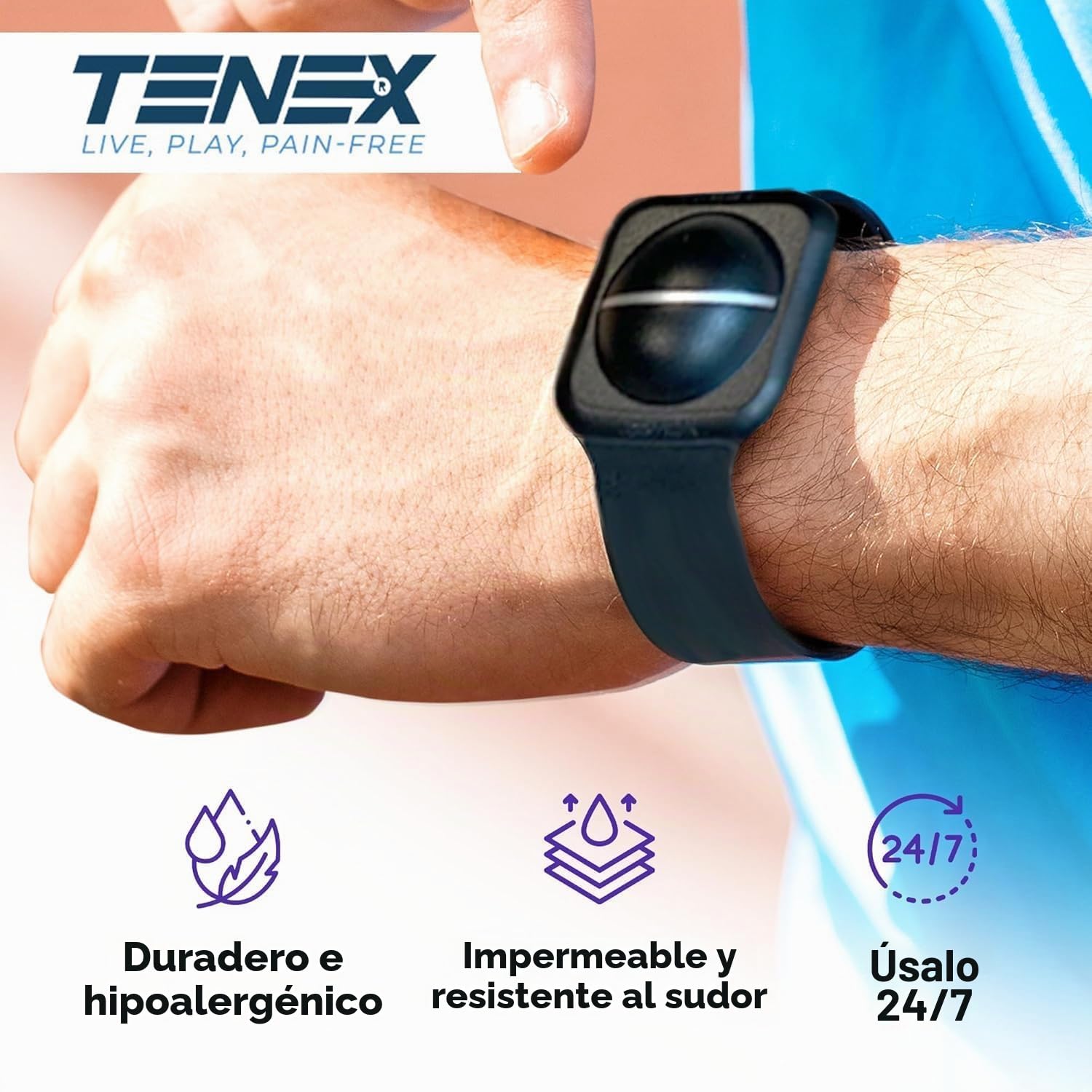 TENEX ULTRA - Codera de tenis para hombre y mujer, ajuste personalizado, codera para tendinitis, alivio del dolor de codo, pulsera de silicona
