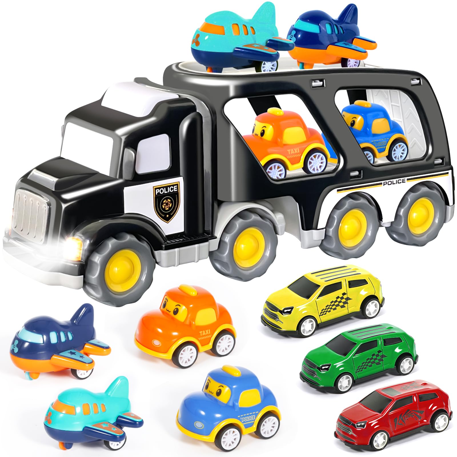 Vautvis Transport Truck Spielzeugautos, Auto Spielzeug Ab 3 4 5 Jahre, Polizeiauto Mit Licht Und Sound, Geschenk Junge 3 4 5 Jahre, Polizei Auto, Kinderspielzeug Geschenke - 2