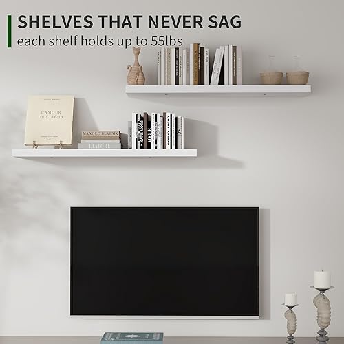 Miniatura 4 de Marsmiles - Estantes flotantes de madera para pared, juego de 2, estantes flotantes rústicos de madera de 36 pulgadas de ancho, exhibición invisible