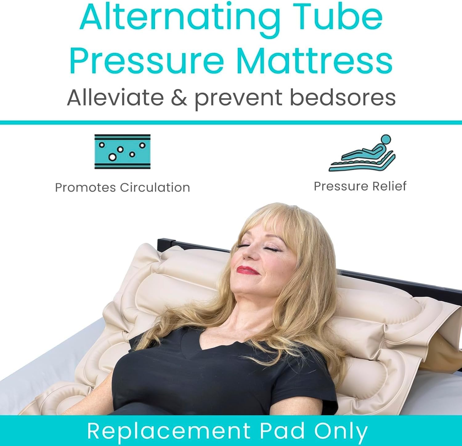 Vive Alternating Air Pressure Mattress Pad Replacement - The Original Bed Sore Prevention Solution - Hospital & Home Mattress Topper - Includes Waterproof Inflatable Ulcer Cushion Pad, Heat Resistant