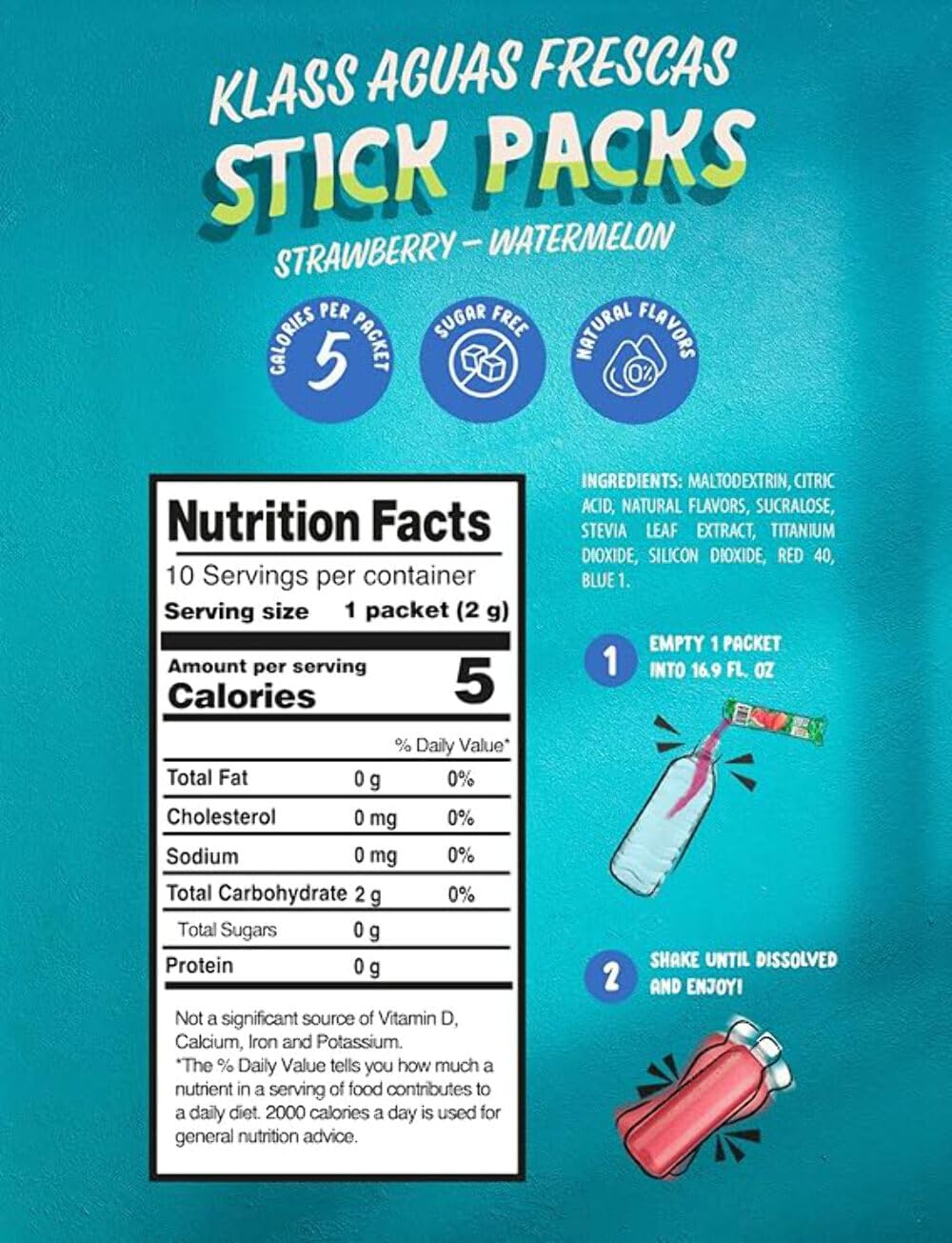 Klass Aguas Frescas, Strawberry Watermelon, On the Go Packets, 0.07 Ounce