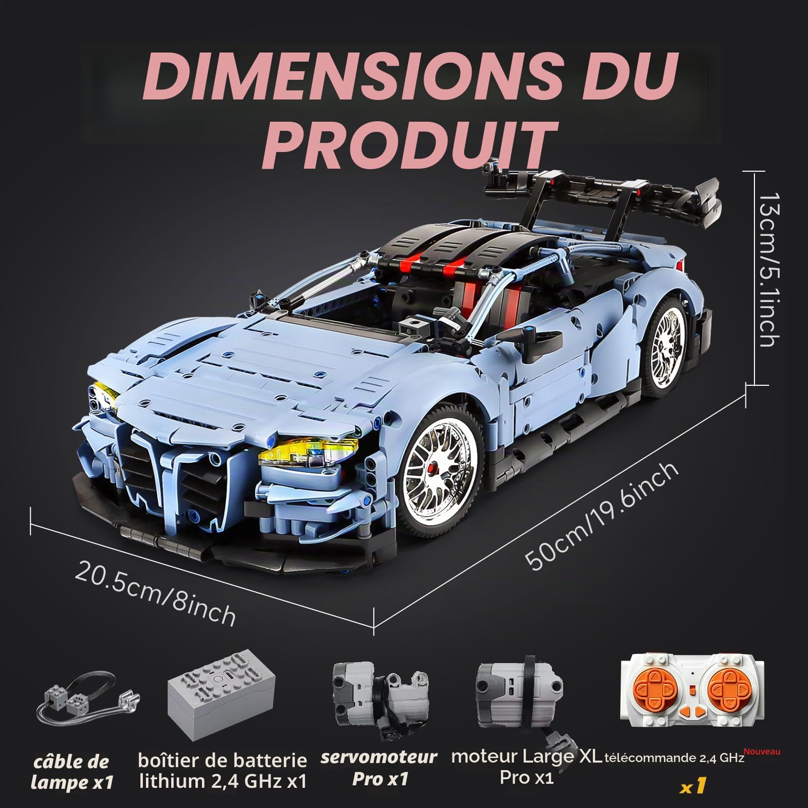 Kit de construction de voiture télécommandée,Voiture de course M4 Champion | compatible avec voiture Technic, avec moteur et batterie rechargeable Cadeaux adaptés aux adultes de 14 ans et plus-2280 PCS