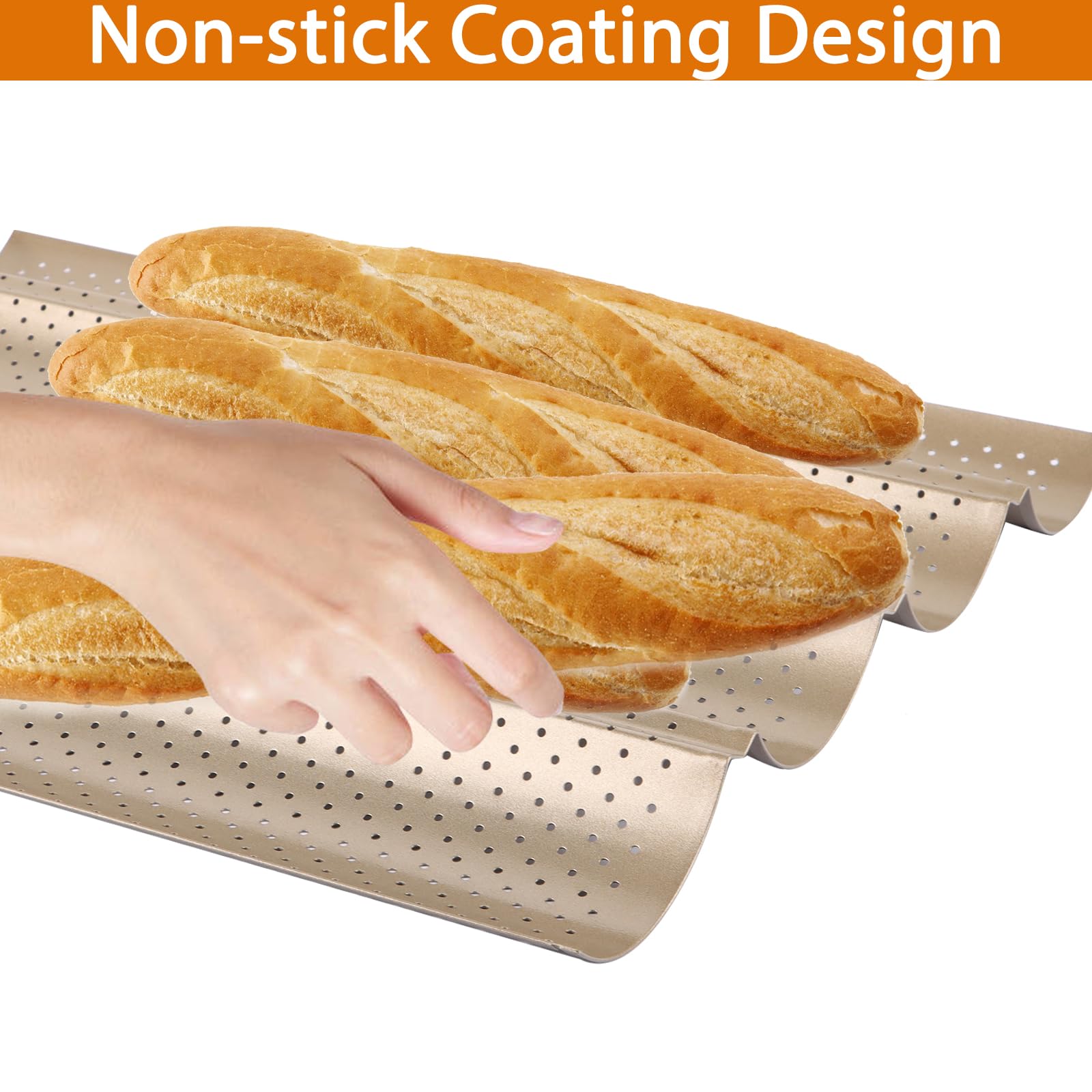 Stampo Per Baguette Antiaderente - Teglia Per 3 Baguette, 38x25 Cm, Perfetto Per Pane Croccante - Foto 5