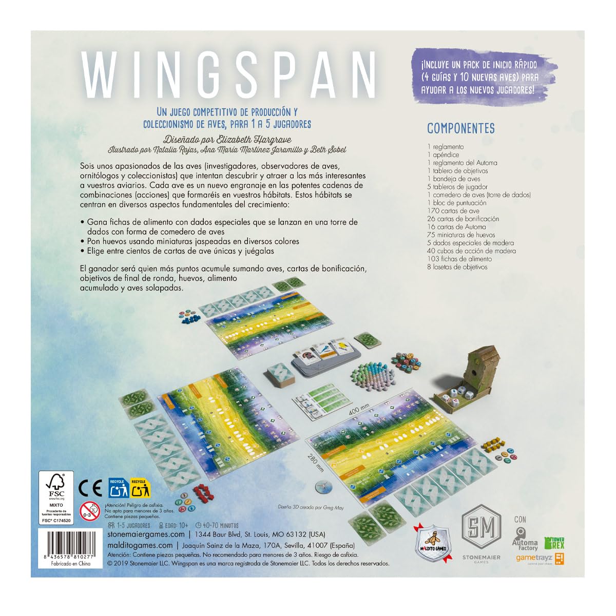 Maldito Games - Wingspan - Gioco da tavolo per uccelli e orchnitologia, carte strategiche per famiglie e giocatori, partite di 1 ora, scienza e natura (MLDG266192)