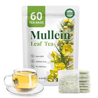 Premium 60 Mullein Tea Bags For Lungs - 100% Pure Mullein Leaf | For Lung Health & Respiratory Wellness Support | Caffeine Free - No Additives & Non-GMO | Plastic-Free, Plant-Based Tea Bags - Amazon product rated Grade A