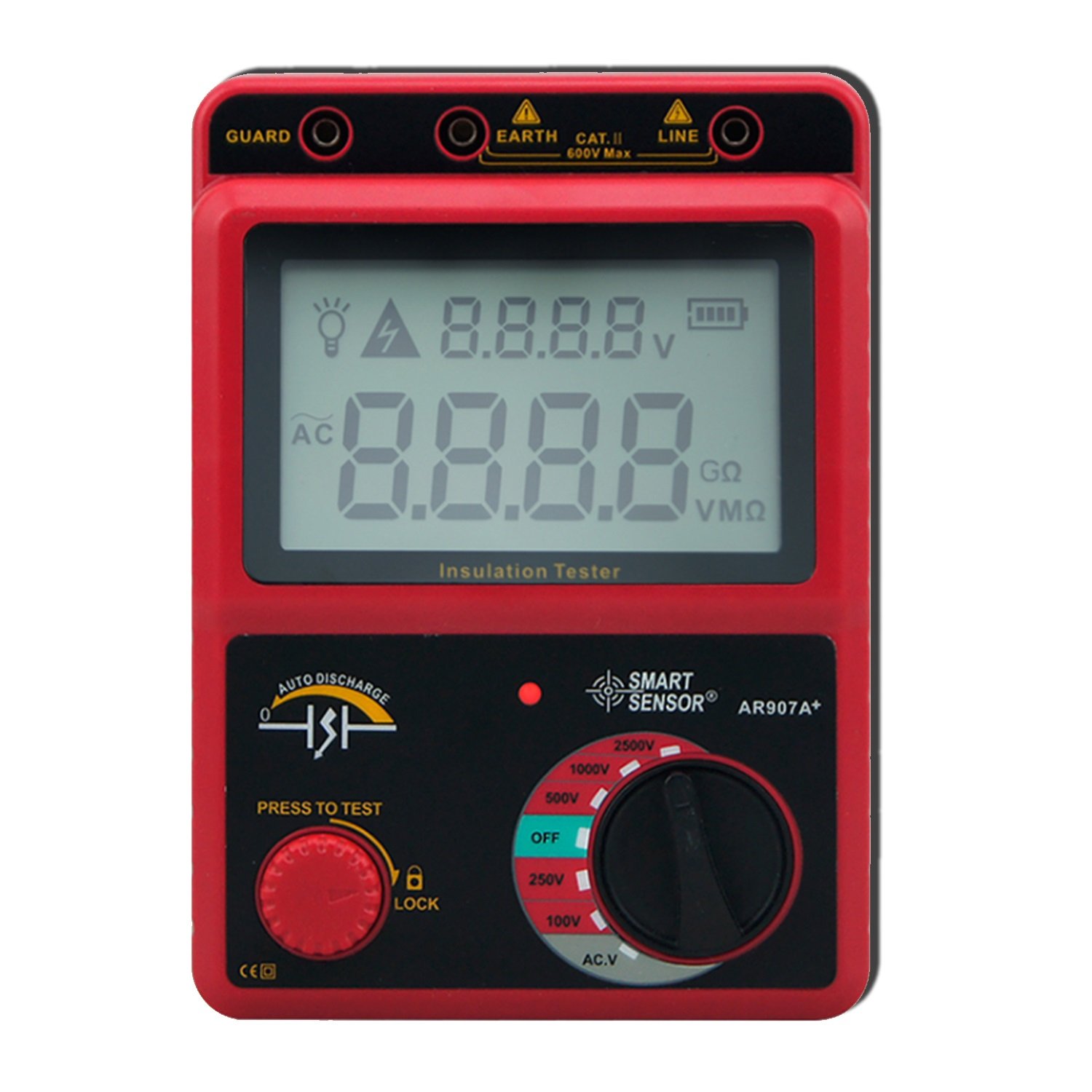CUDTAPI Portable Digital High Precision 100~2500V Digital High Voltage Insulation Resistance Tester Megohmmeter Ohm Meter AR907A