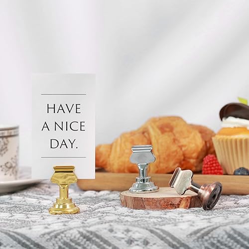 Miniatura 6 de Urban Deco Paquete de 16 soportes para tarjetas de número y lugar de mesa, soportes de acero de 1.7 pulgadas para fotos, letreros de alimentos, Cobre