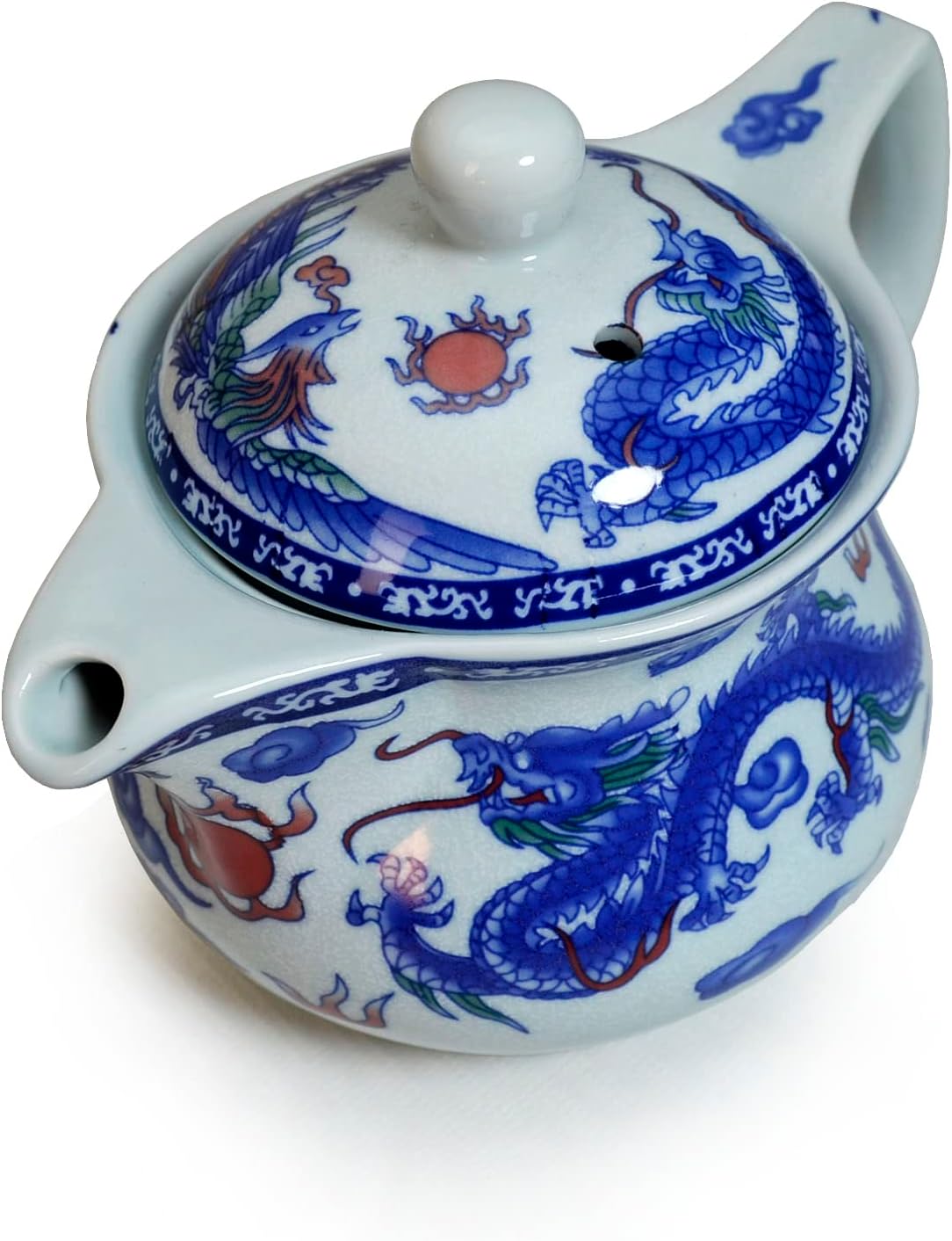 Yxhupot Teapot 15oz Blue White Porcelain China Stainless Steel Infuser Dragon and Phoenix (cihu long)