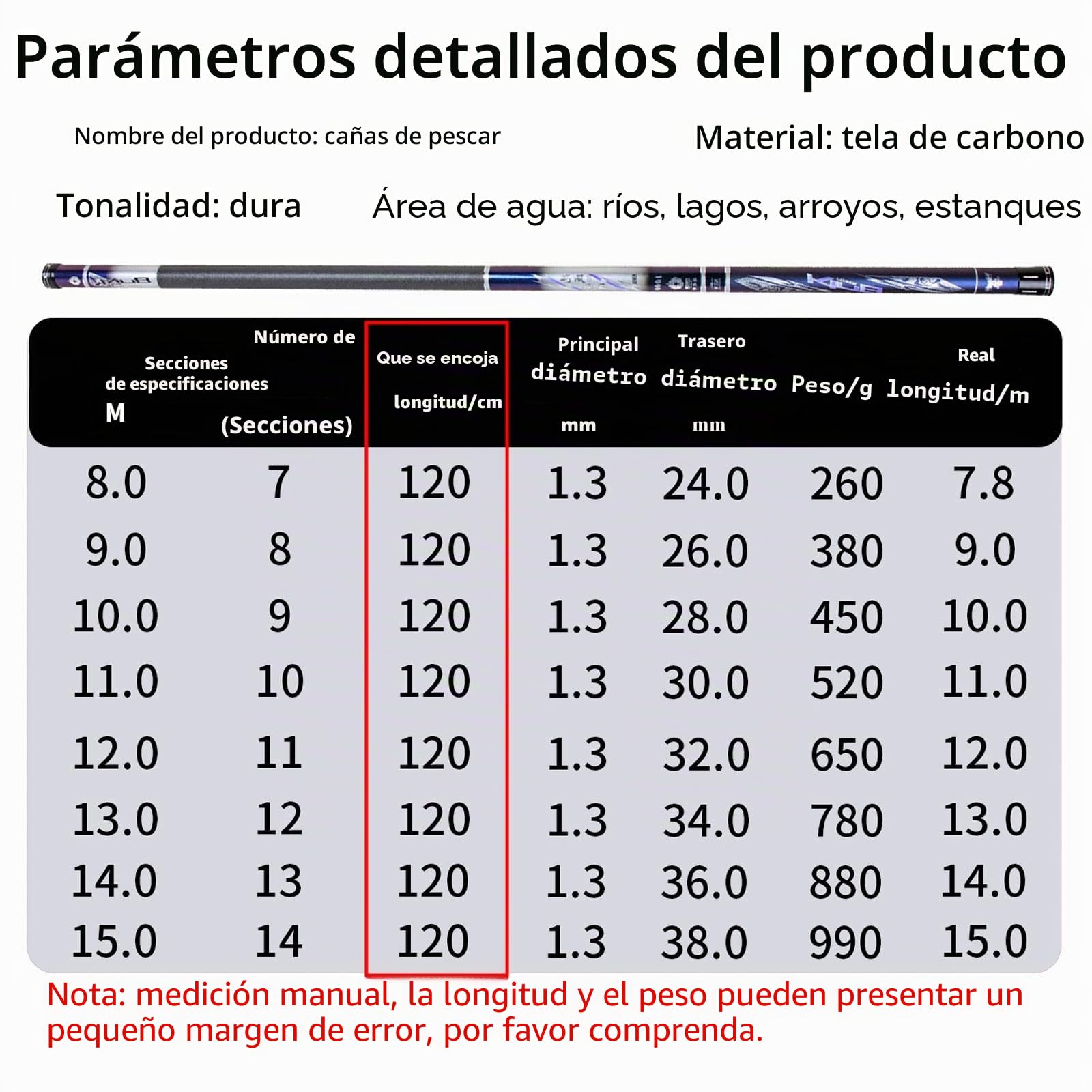 Caña De Pescar Telescópica 8m 9m 10m 11m 12m 13m 14m 15m Carbono CañAs De Pesca Caña de Pesca Larga Distancia Gran Pez Equipo De Pesca(9m)