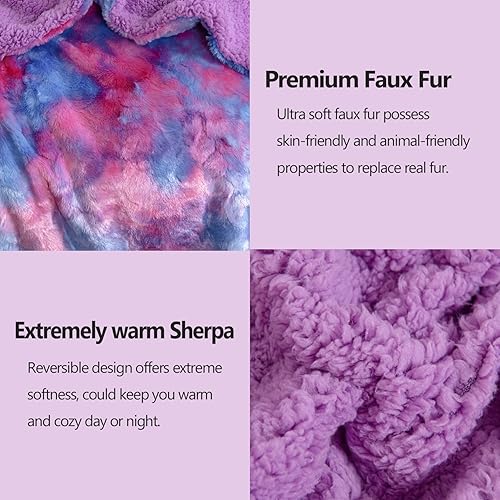 Miniatura 6 de NEWCOSPLAY Manta mullida de piel sintética para sofá, color morado, azul y rosa, manta de felpa cálida para sofá y cama (morado, azul y rosa, manta