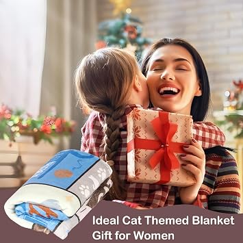 Apradas Cat Lovers Throw Blanket, Cat Themed Gifts for Women, Soft & Cozy Polyester Blanket, 150x130CM (Cat-Blue Brown)