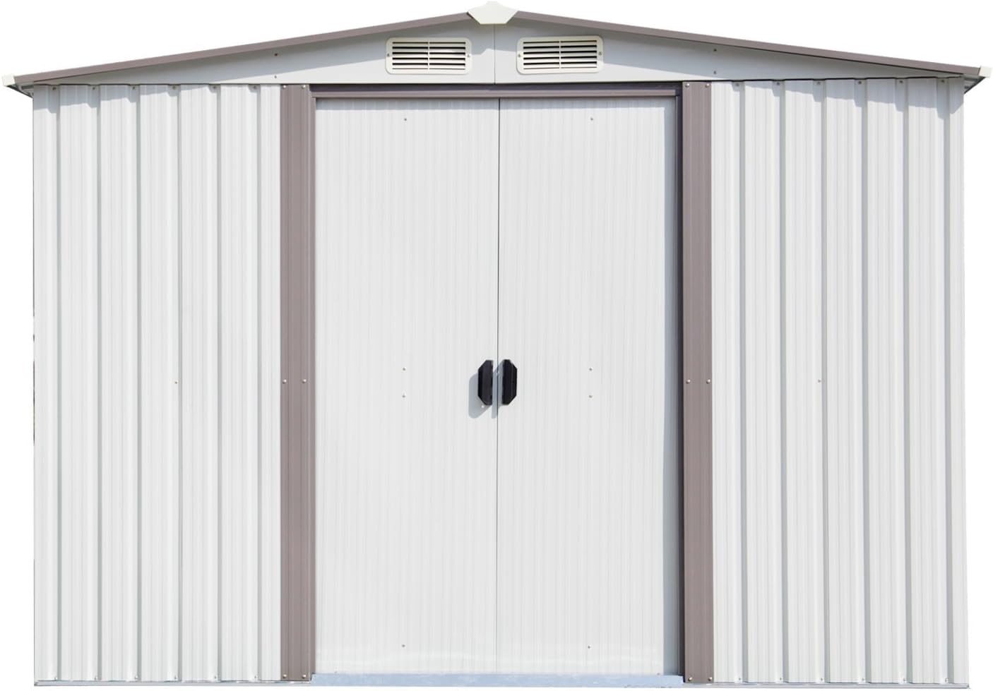 Ainfox 8'X8' Storage Shed with Foundation Kit, Outdoor Steel Toolsheds Storage Floor Frame Kit Utility Garden Backyard Lawn Warm White (8'x8' Storage Shed with Floor Base Kit)