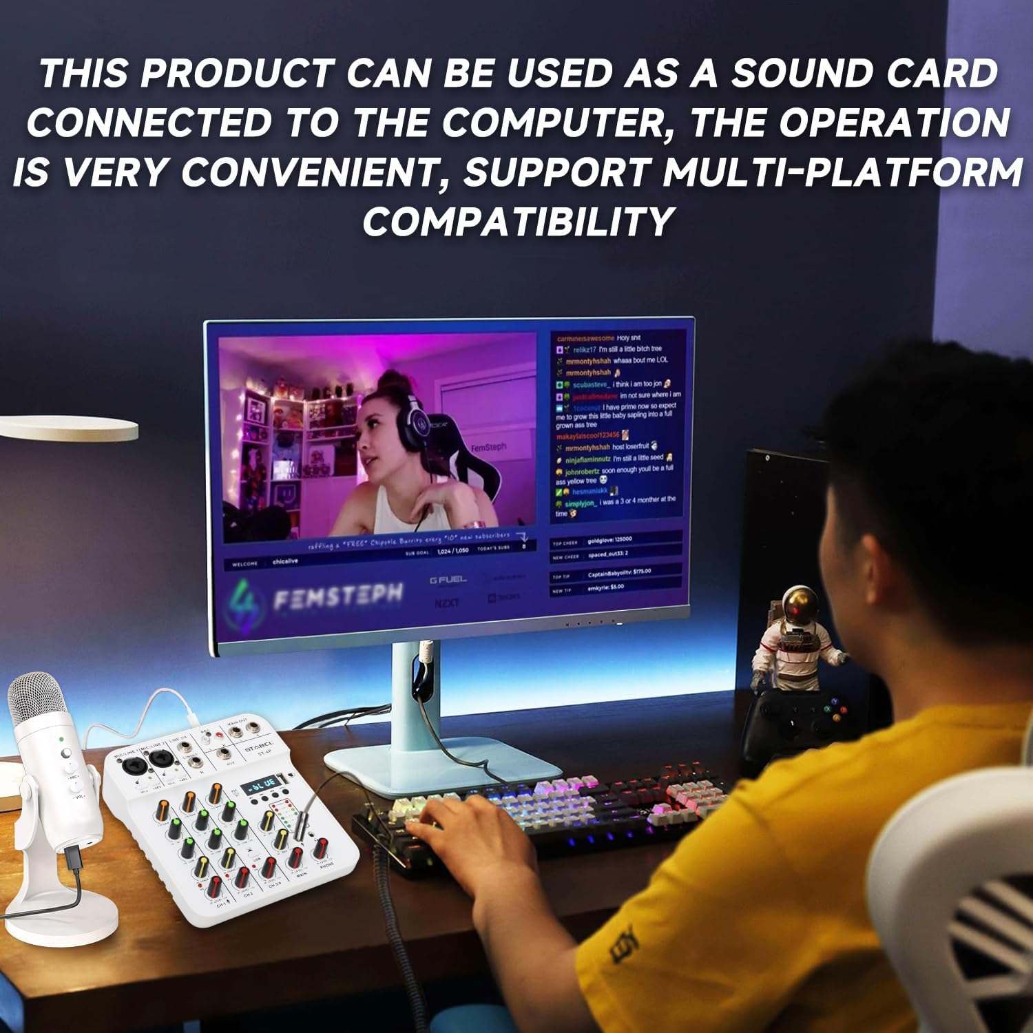 4 Channel Audio Mixer Mini, Sound Board Mixing Console with Digital USB Bluetooth 48V Phantom Power and Reverb, Small Sound Mixer Interface for Pc, DJ Mixer for Podcasting & Studio Streaming