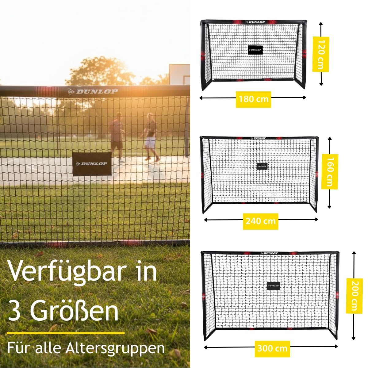 Dunlop Fußballtor - Fussballtor 300 x 200 x 90 cm - Fußball Tor - Fussballtore für Garten Kinder und Erwachsene - Fussball Trainingszubehör Innen und Außen - Metall - Schwarz/Weiß