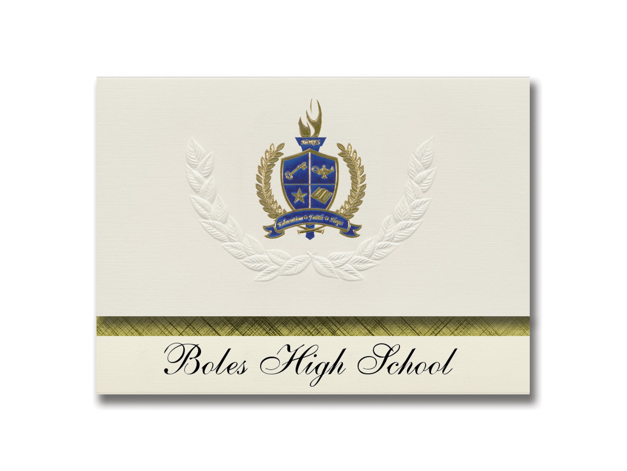 Signature Announcements Boles High School (Quinlan, TX) Graduation Announcements, Presidential style, Basic package of 25 with Gold & Blue Metallic Foil seal
