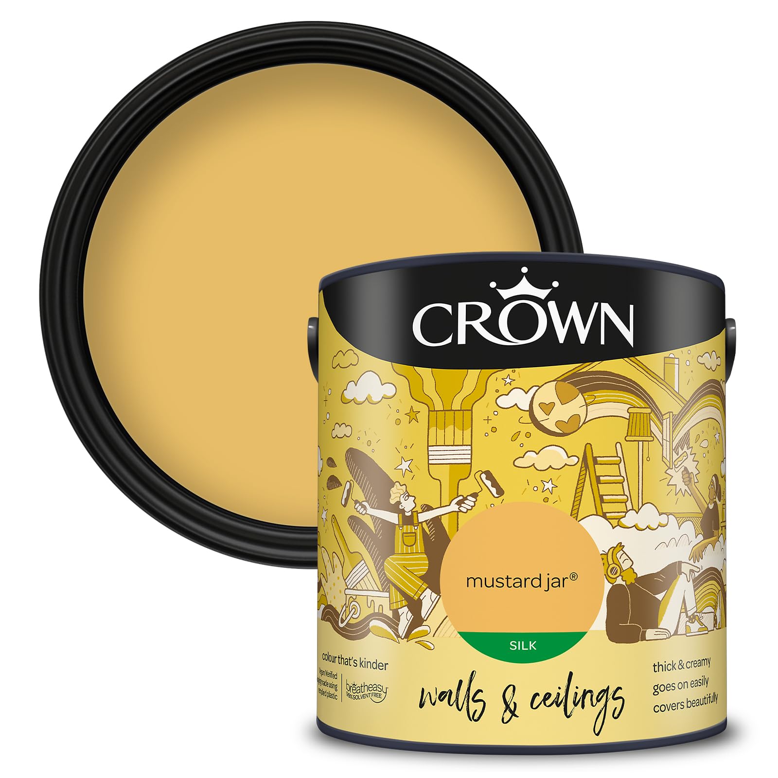 Crown - Walls & Ceilings Paint - Silk Emulsion - Mustard Jar - 2.5L