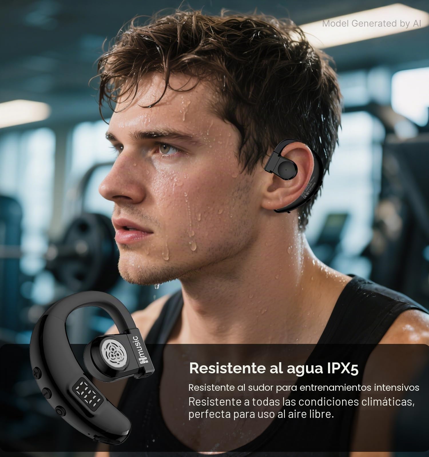 Hmusic Auriculares Bluetooth, V5.4 Auriculares inalámbricos, para Uso Izquierdo y Derecho, 20 Horas de reproducción Auricular con micrófono ENC para Conducir, amioneros, Negocios, Oficina -Negro