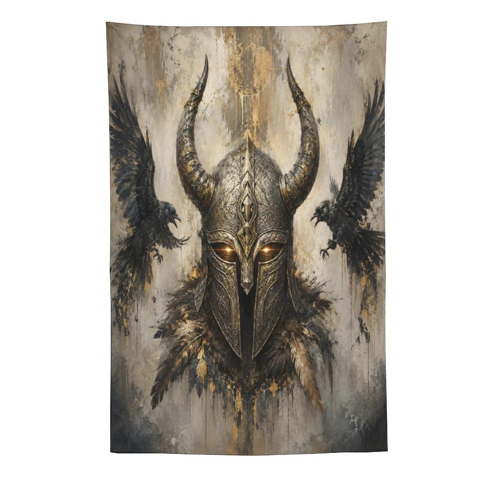 W7C8U2X3 Viking Helmet Black Ravens Wall Tapestry, Reading Corner