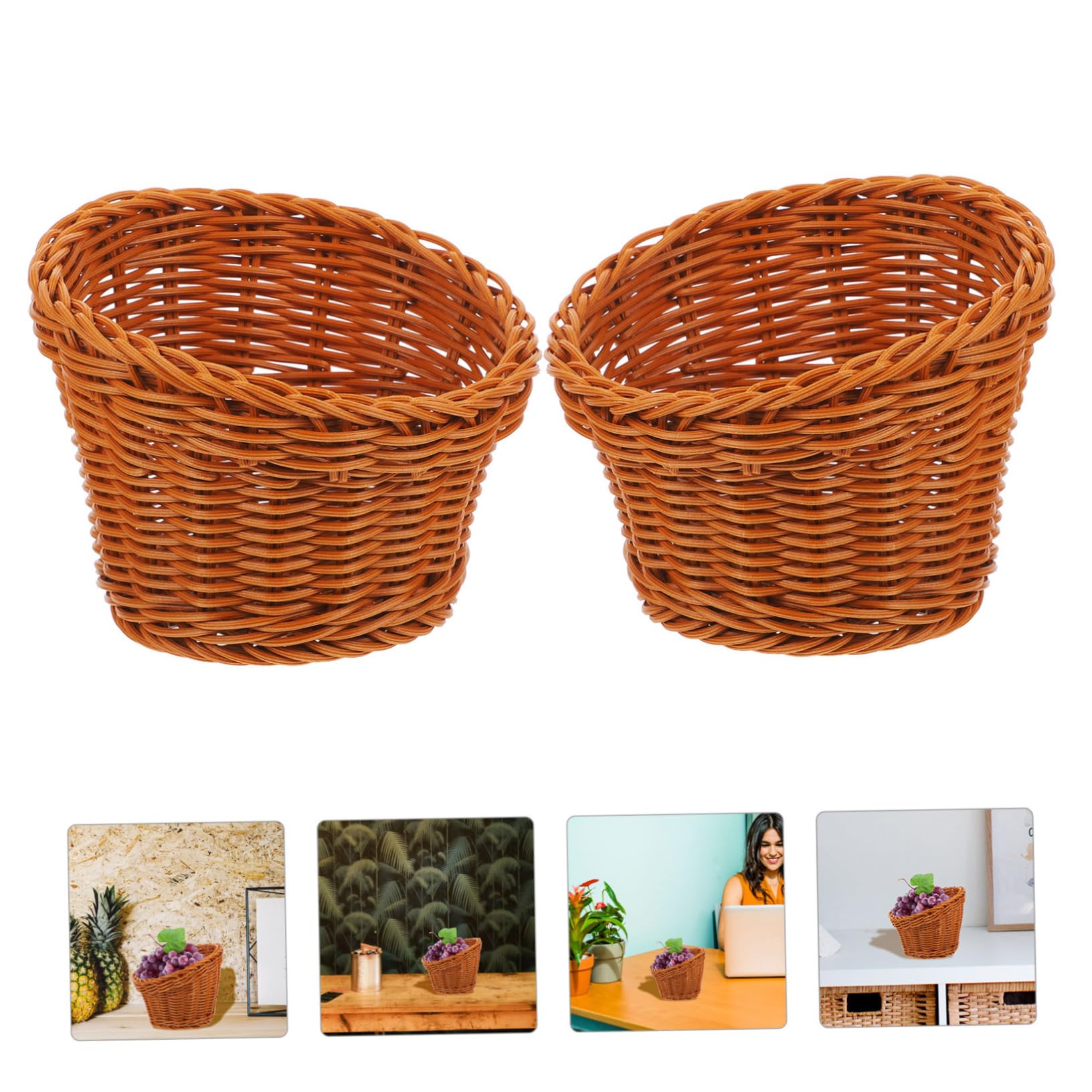 Cabilock 2pcs Imitation Rattan Plastic Baskets for Household Food Serving Versatile Round Storage Holders for Home Bakery Office and Events for Fruits Bread Snacks Dried Fruits