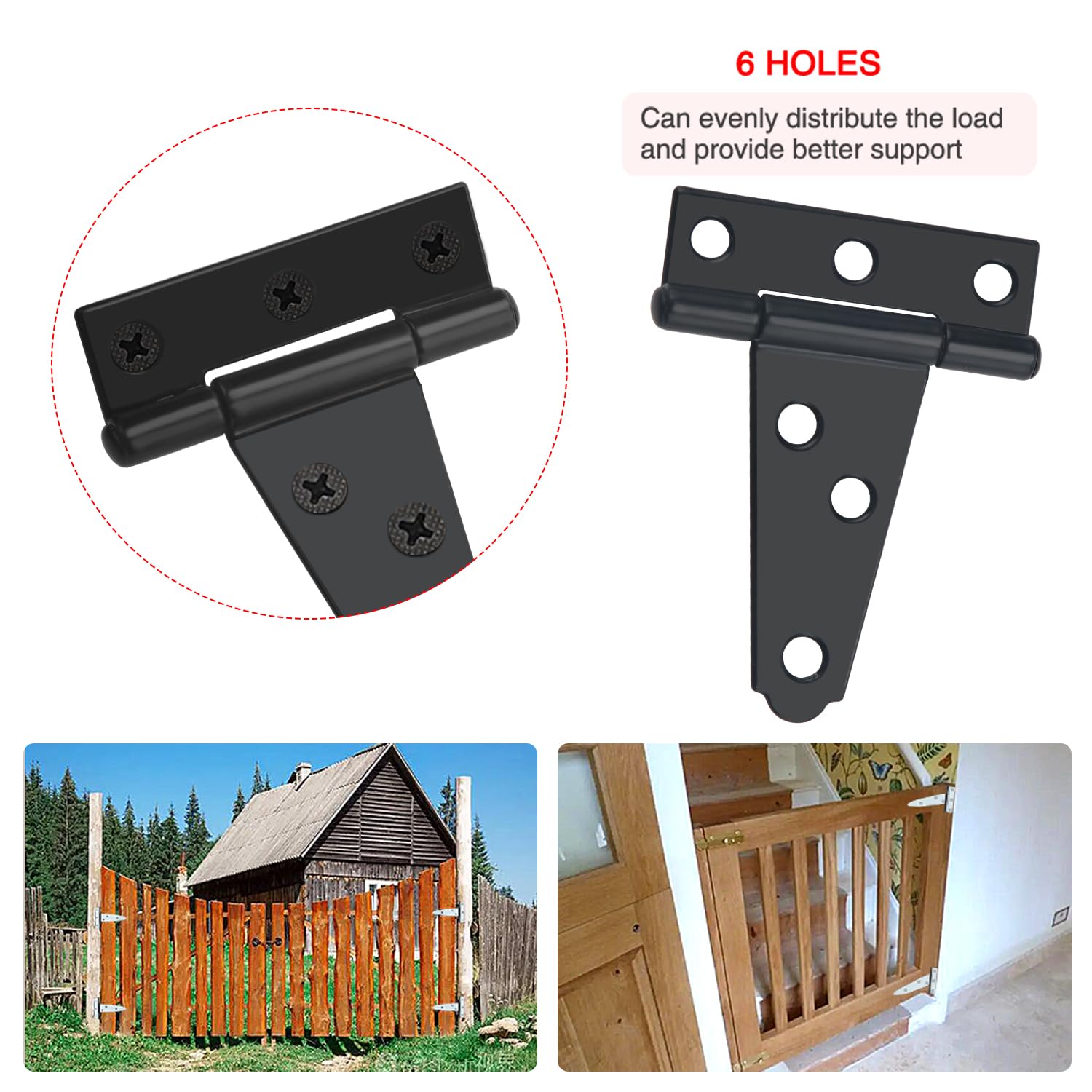 YIXISI 4 Pezzi 50mm Cerniere a T, Cerniera a T per Porta, Cerniere Porta Esterna in Metallo con 24 Pezzi Viti, per Porte, Finestre, Capannone, Recinzione, Armadi, Nero