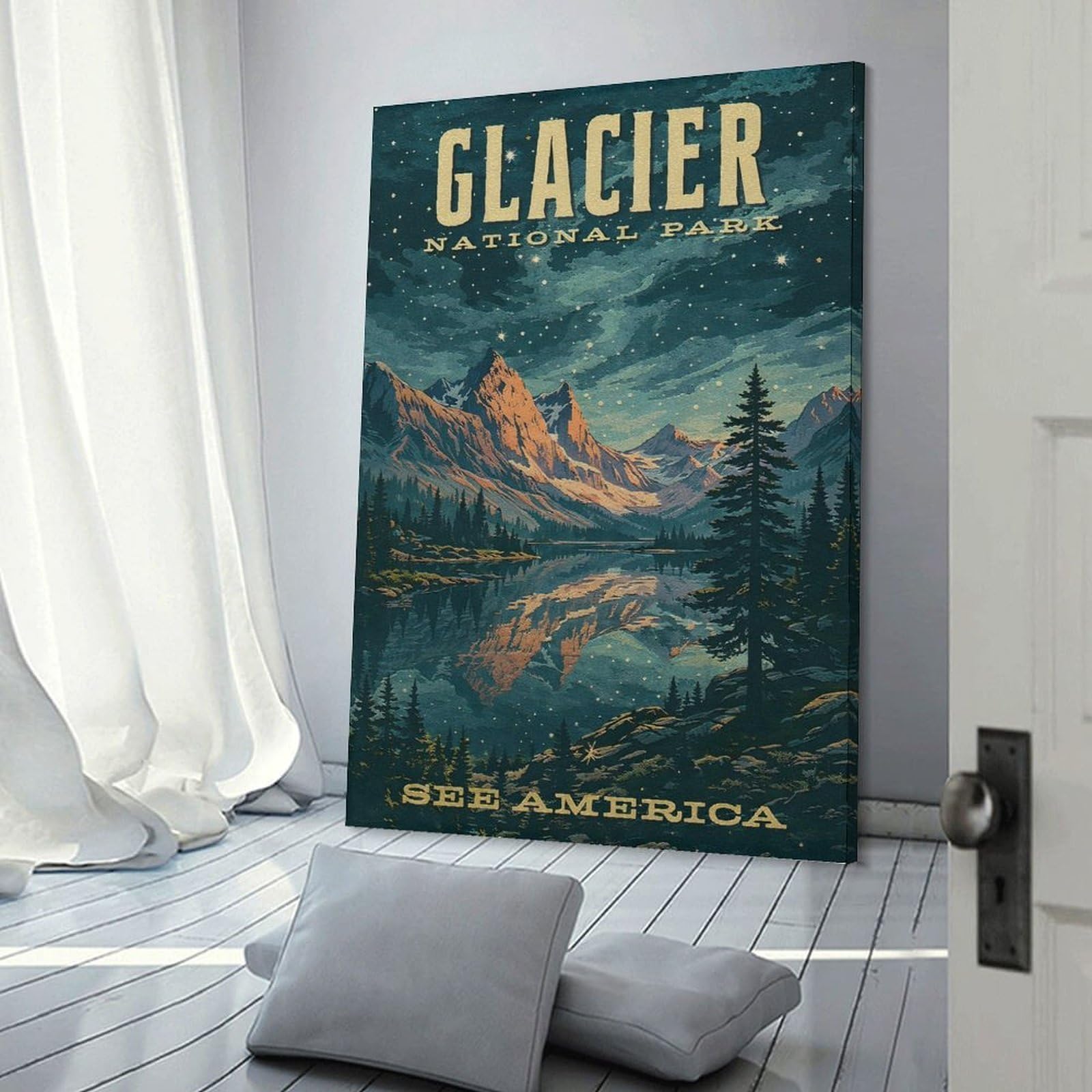 Junmoney Glacier National Park Vintage Hanging Wall Art, 08x12inch(20x30cm), for Home Walls, Creative Rooms Or Shared Spaces, A Flexible Wall Accent for Shared Spaces