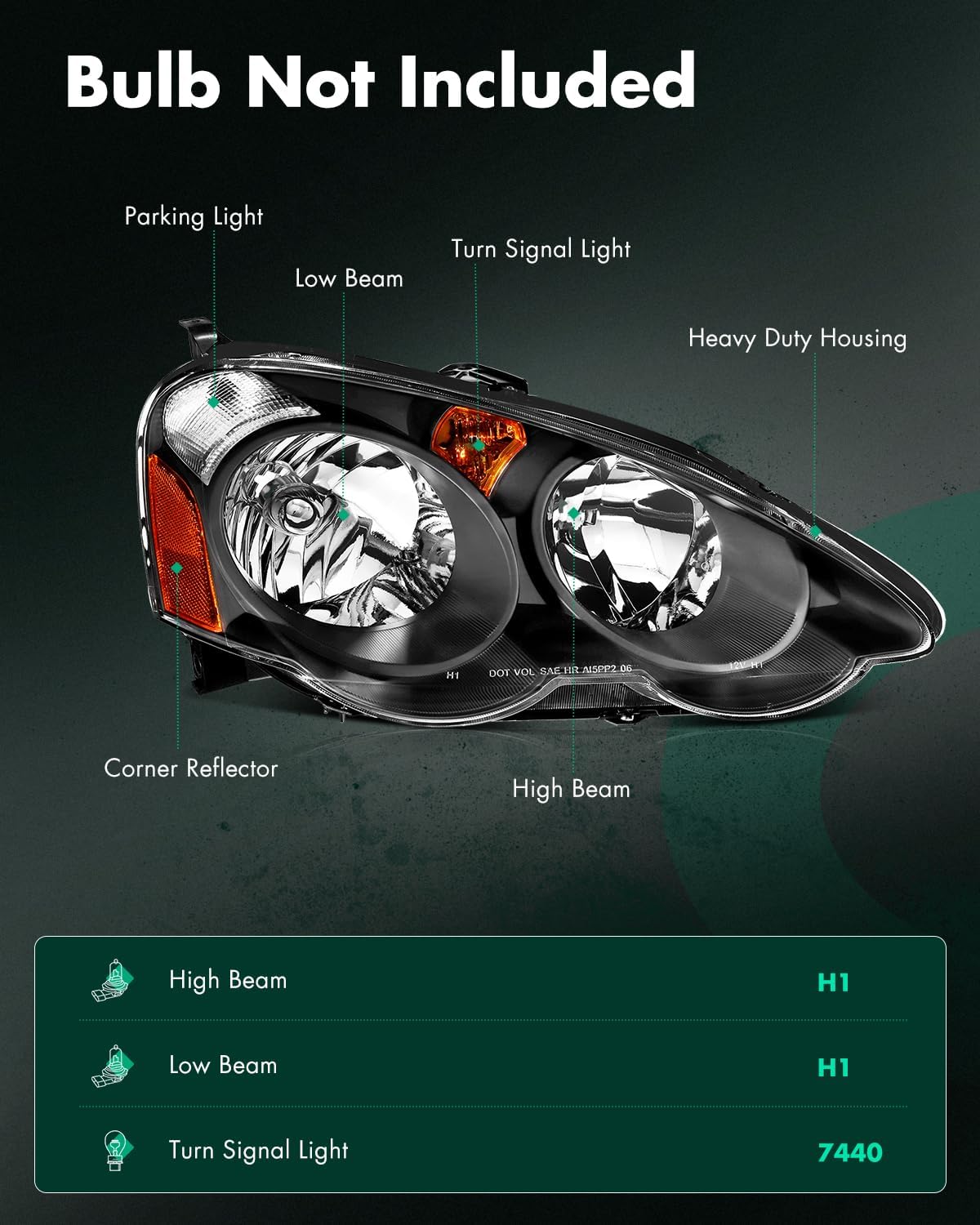 SCITOO Headlights for 2002-2004 for Acura RSX Pair Headlights Assembly Black Housing Amber Reflector 33151-S6M-A01