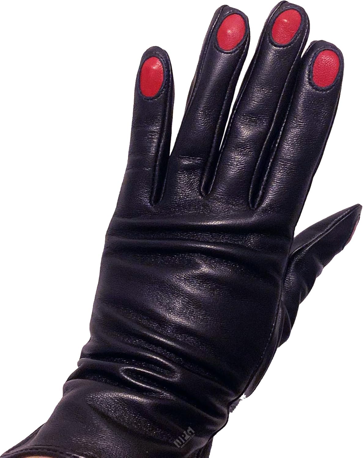 Unicorns Poop Glitter Genuine Leather Gloves with Nail Illusion, Nail Gloves, Vintage Fashion, Black with Red or Hot Pink
