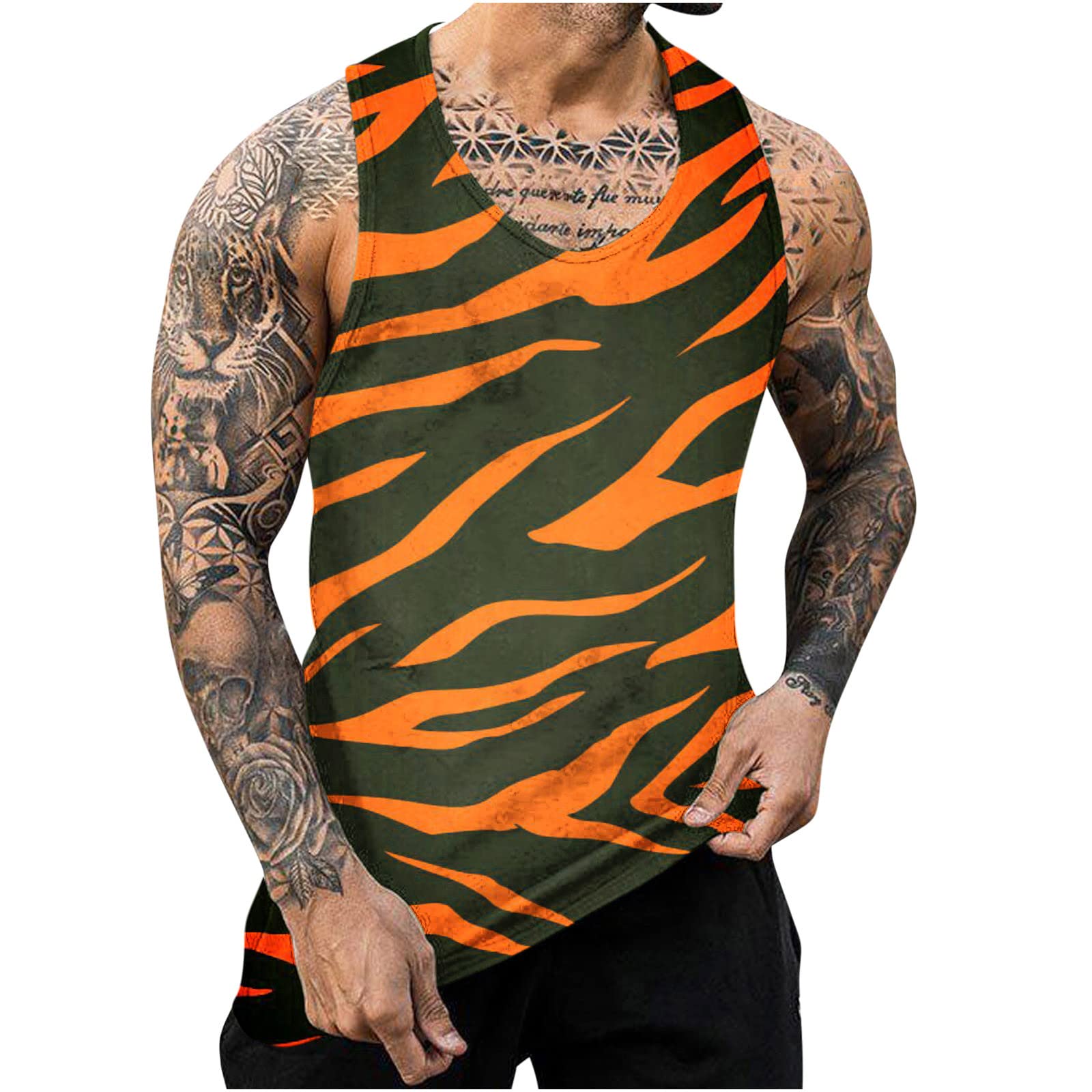 NUSGEAR 2023 Camisetas de Tirantes Hombre Verano Moda Camiseta sin Mangas Casual Diario Deporte Gym Jogging Original Leopardo Impresión Chandal Tank Top Playa Chaleco T-Shirt básica tee Talla Grande